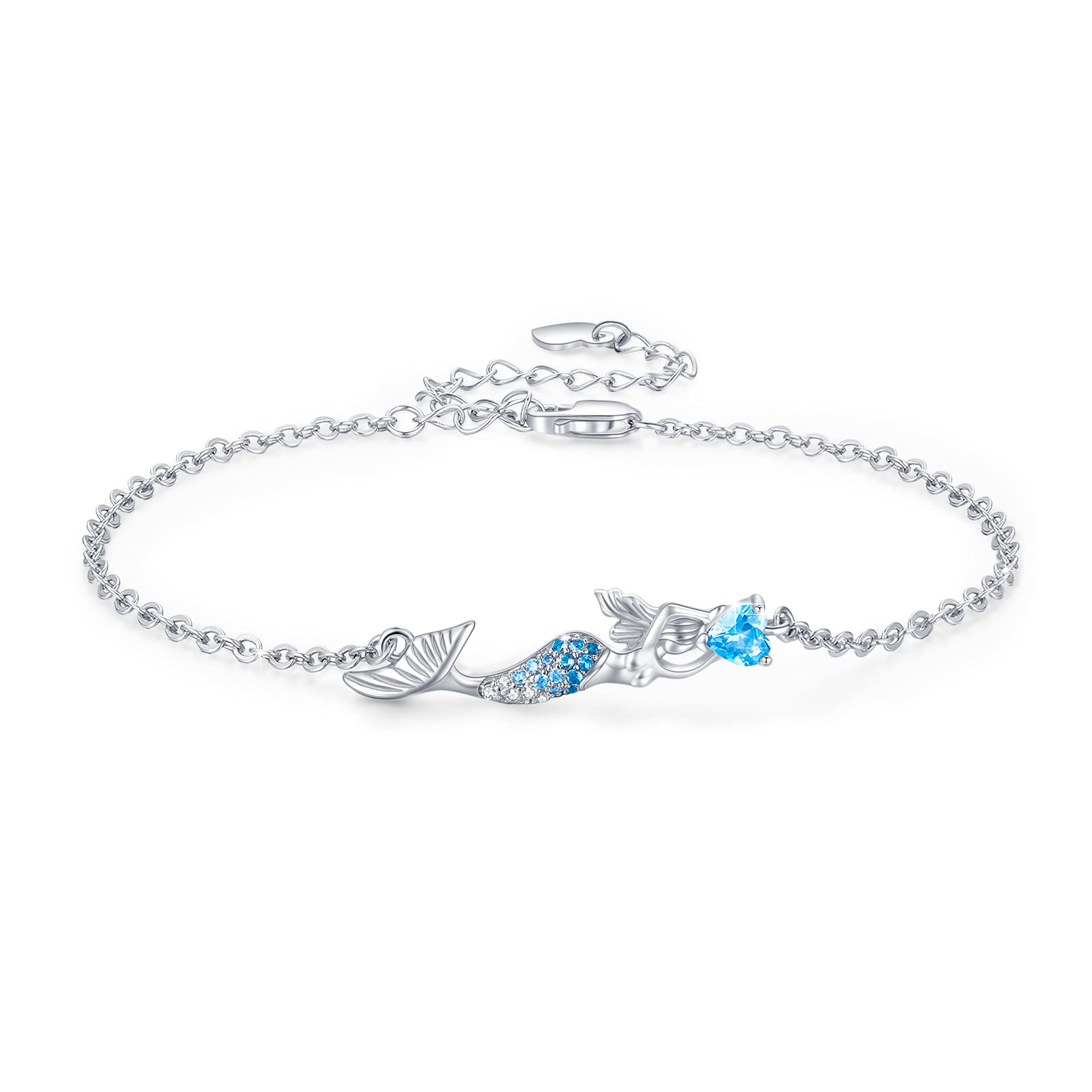 925 Sterling Silver Mermaid & Sea Turtle Bracelet Anklet - Hawaiian Beach Jewelry for Women & Girls, Bohemian Nautical Style, Perfect for Birthday, Graduation Gifts & Beach Vacations