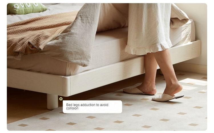 Solid Oak Wood Platform Bed - No Headboard, Cream Finish - Modern Minimalist Bedroom Furniture for Small Spaces & Loft Apartments