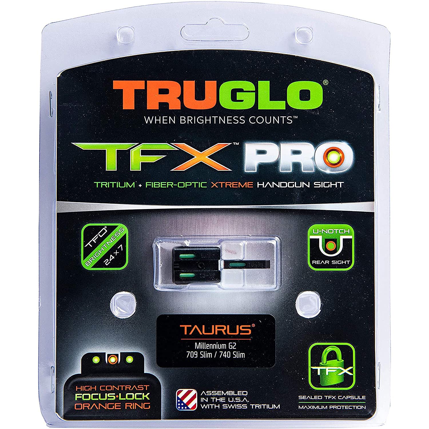Truglo TFX PRO Handgun Sight - Glow in Dark Tritium & Fiber Optic Night Sights for Pistols | Compact, Durable, Snag-Free Design | Ideal for Low Light Shooting, Home Defense & Tactical Training