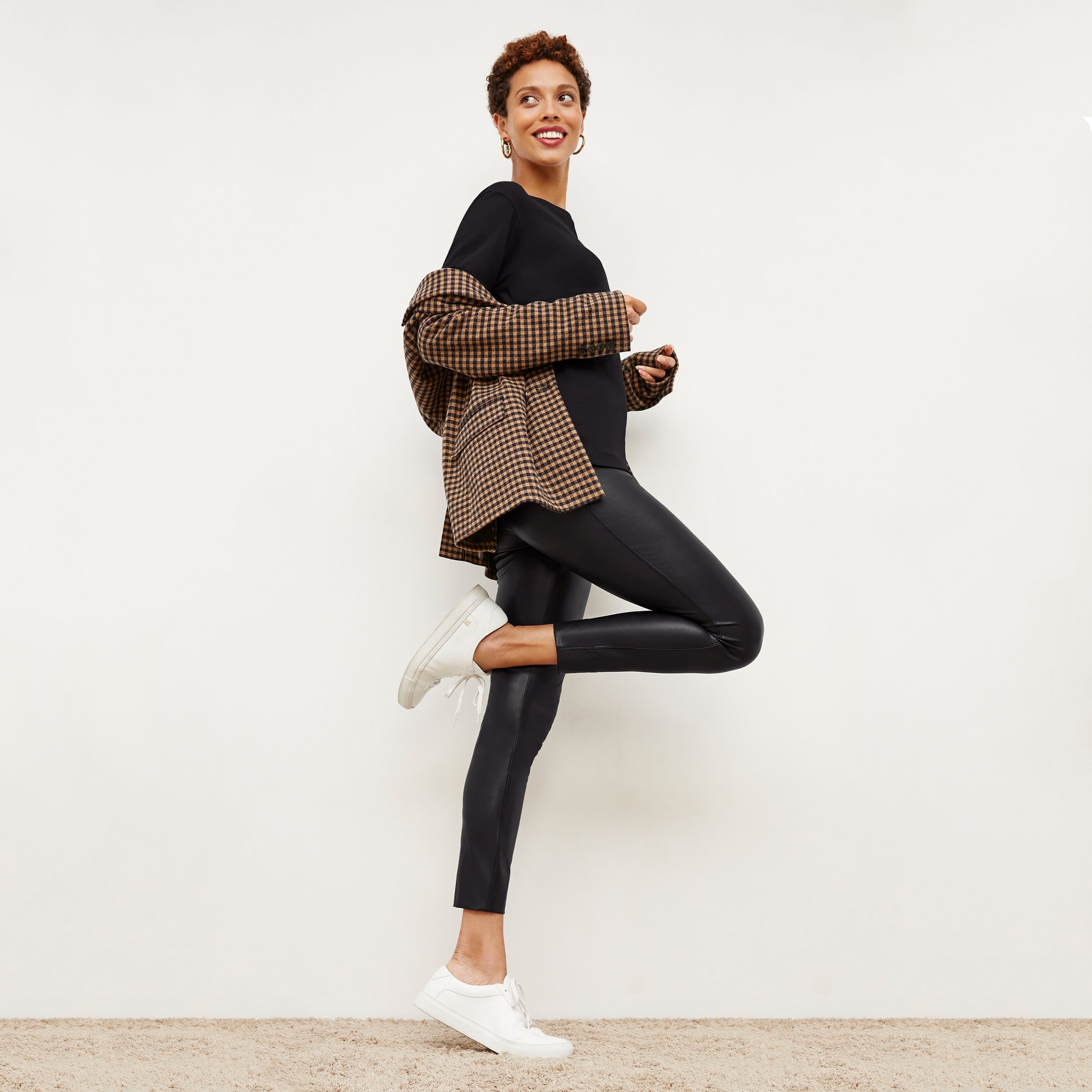Vegan Stretch Leather Harrington Legging - High Waist Black Faux Leather Pants for Women | Perfect for Workout, Yoga, and Casual Wear
