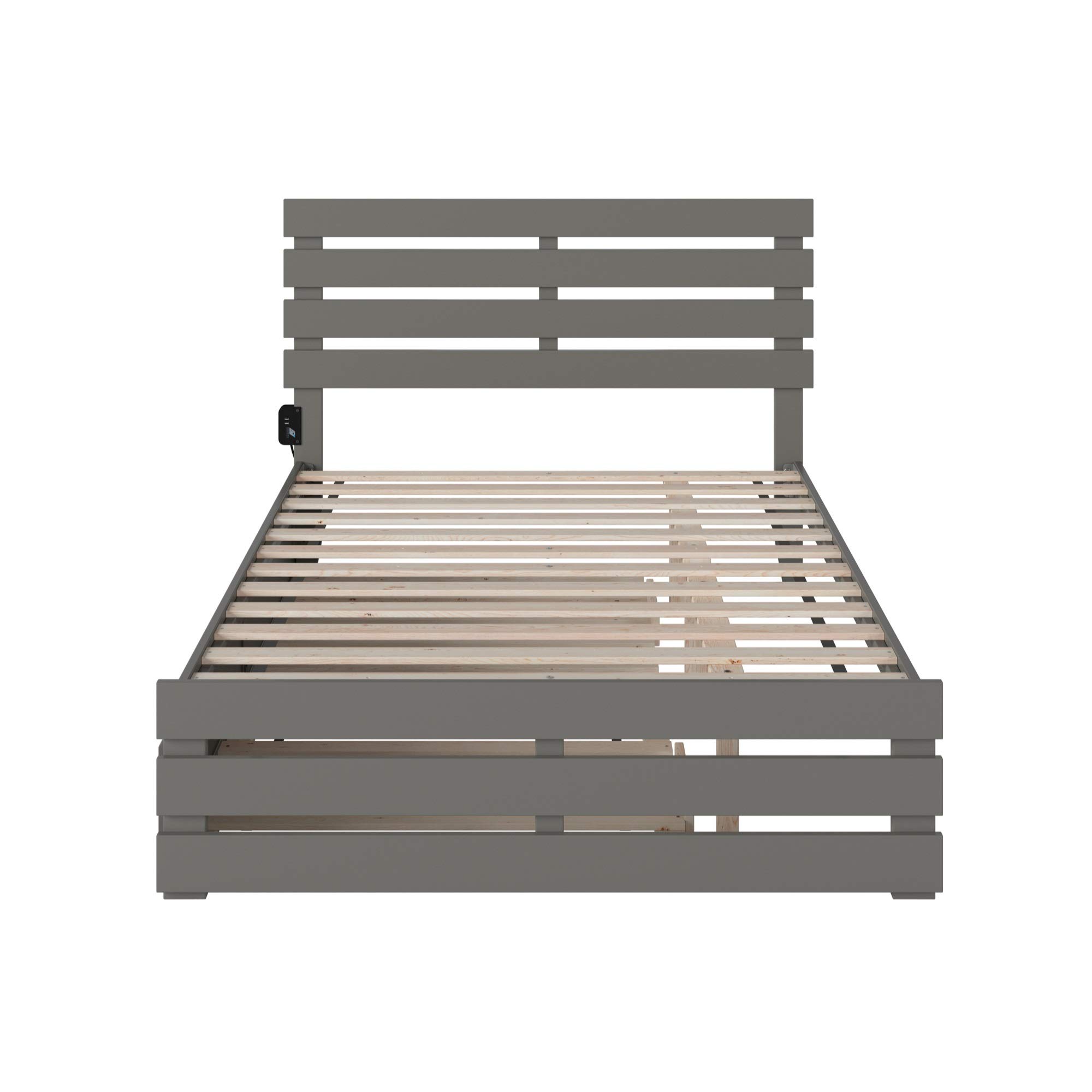 AFI Oxford Full Size Platform Bed with Footboard & Twin Trundle in Grey - Modern Wooden Bed Frame for Small Spaces, Guest Room & Kids Bedroom Furniture