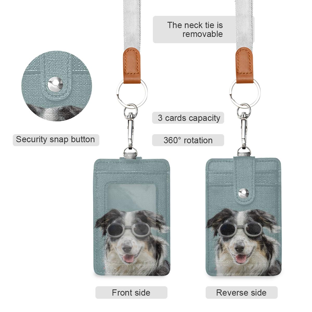 Australian Shepherd ID Badge Holder with Lanyard for Work & School
