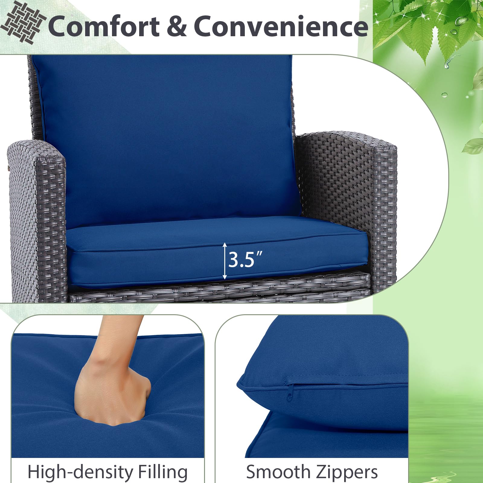 Tangkula 3-Piece PE Rattan Patio Furniture Set with Washable Cushions & Tempered Glass Table - Outdoor Wicker Sofa Set for Garden, Poolside, Balcony or Backyard (Beige/Navy) - Perfect for Relaxing, Entertaining Guests, and Enjoying Outdoor Living Spaces
