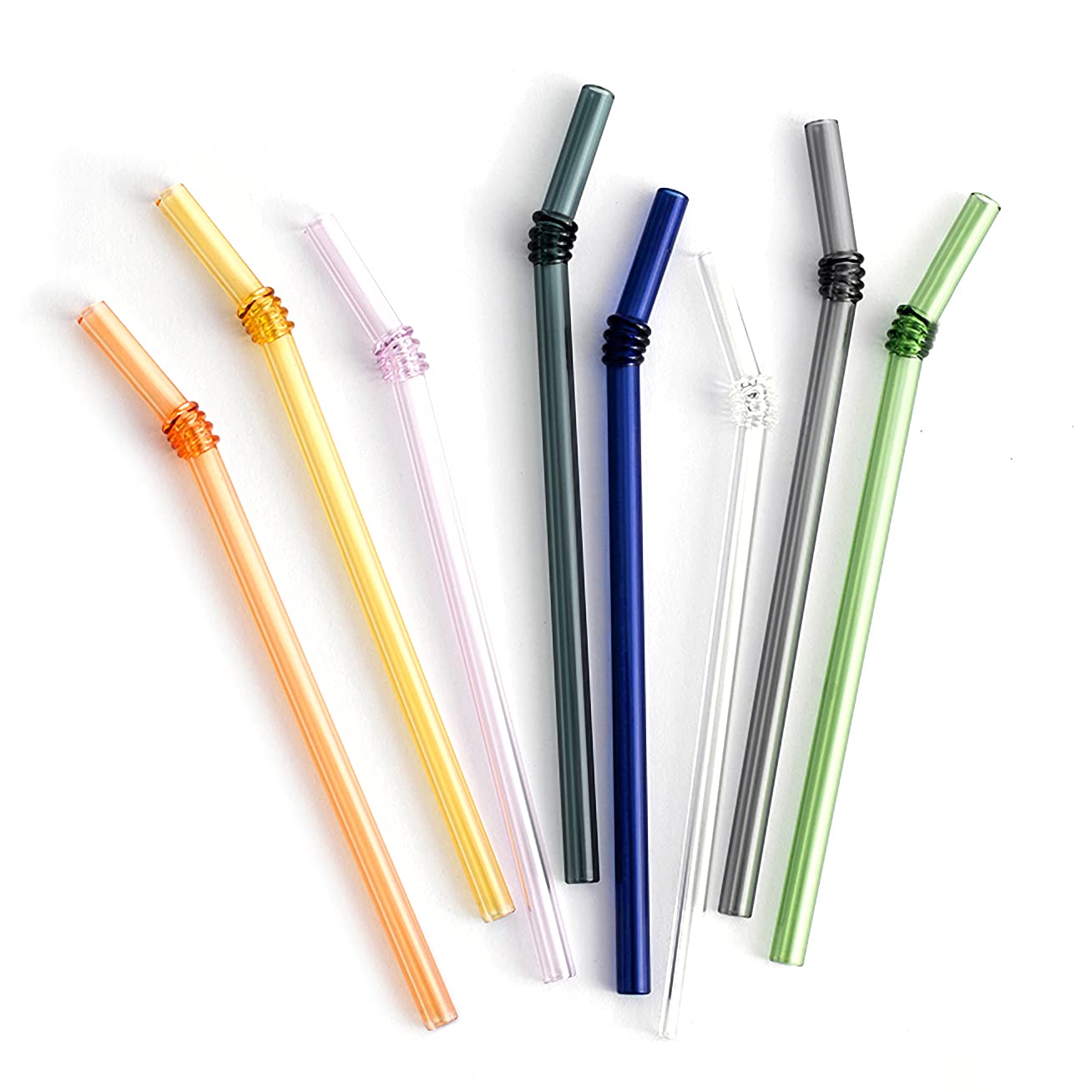8 Pack Colorful Glass Straws - 8