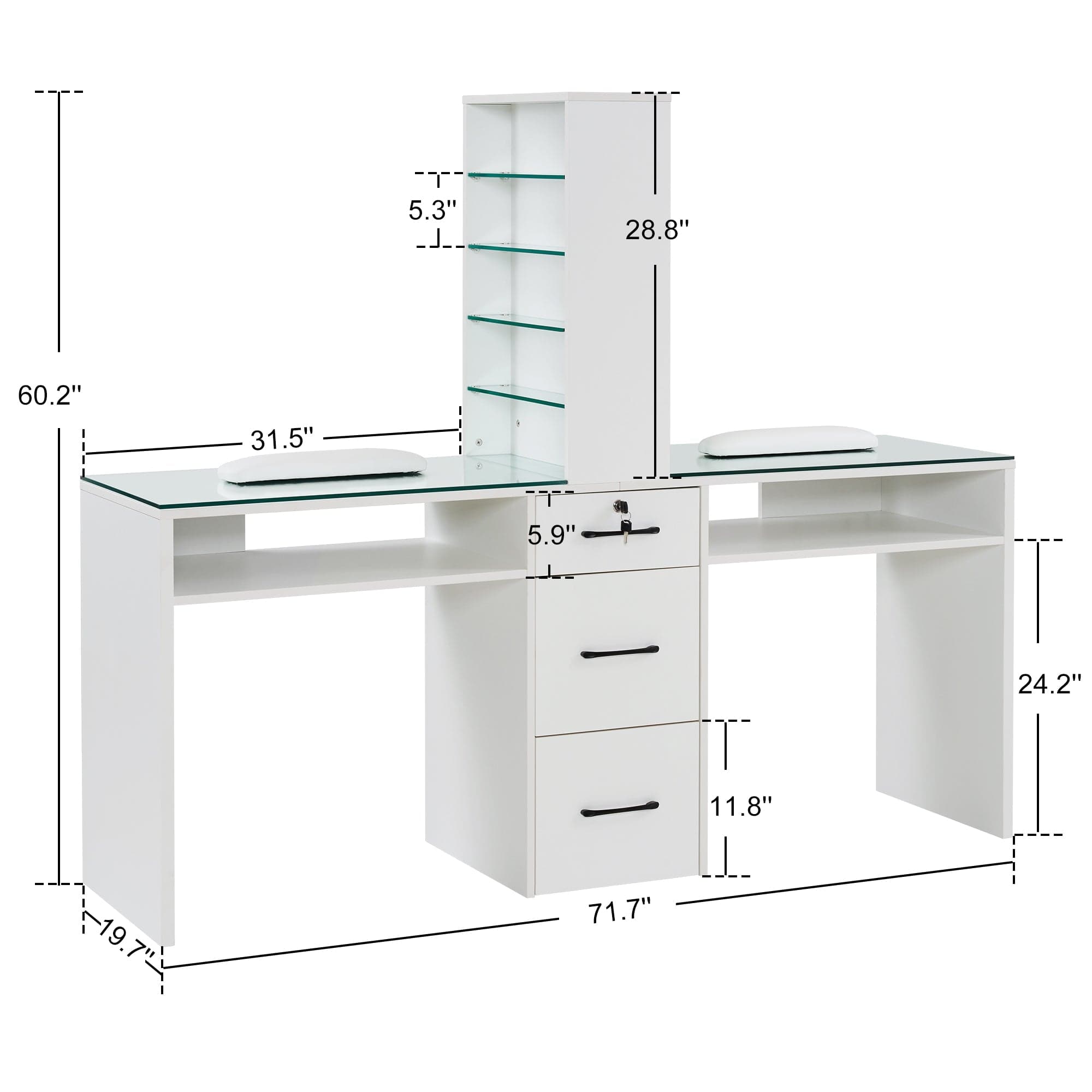 Dual Elegance Manicure Station - Professional Nail Art Table with LED Lights & Storage Drawers | Perfect for Home Salons & Nail Technicians
