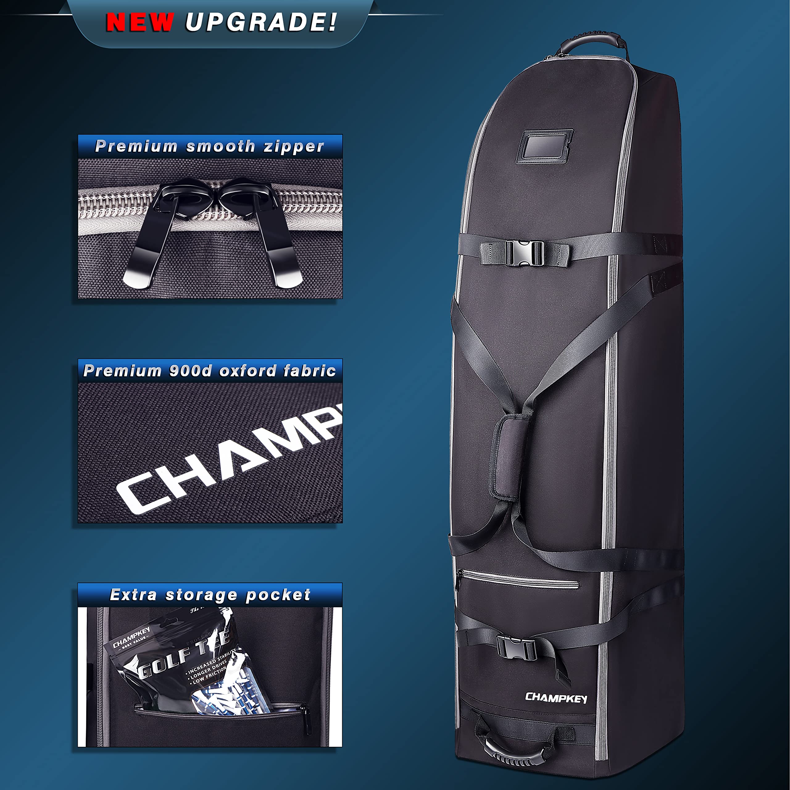 CHAMPKEY Soft Padded Golf Travel Bag with Oversize Wheels | Premium 1200D Polyester Oxford Golf Travel Cover | Durable & Balanced Design for Airline Travel | Perfect for Golf Vacations & Club Protection