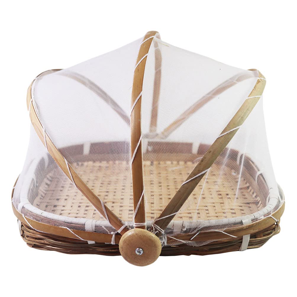 Rectangular Bamboo Food Cover - Mesh Serving Tent for Dining Table, Outdoor Picnic, BBQ | Fly & Mosquito Proof Food Lid (Khaki) | Perfect for Patio Parties, Camping & Beach Picnics
