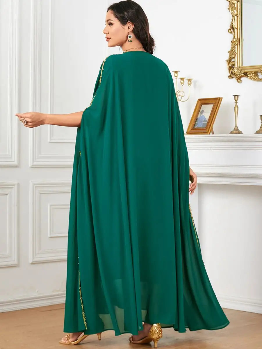 Elegant Eid Caftan Dress for Muslim Women - Flowy Chiffon Embroidery Maxi Dress - Perfect for Eid Celebrations, Weddings & Special Occasions