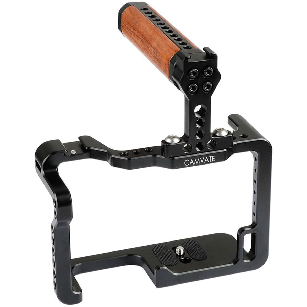 CAMVATE Camera Cage with Wooden Top Handle & Dual Shoe Mounts for Panasonic Lumix GH5 - Perfect for Vlogging, Film Making & Professional Photography