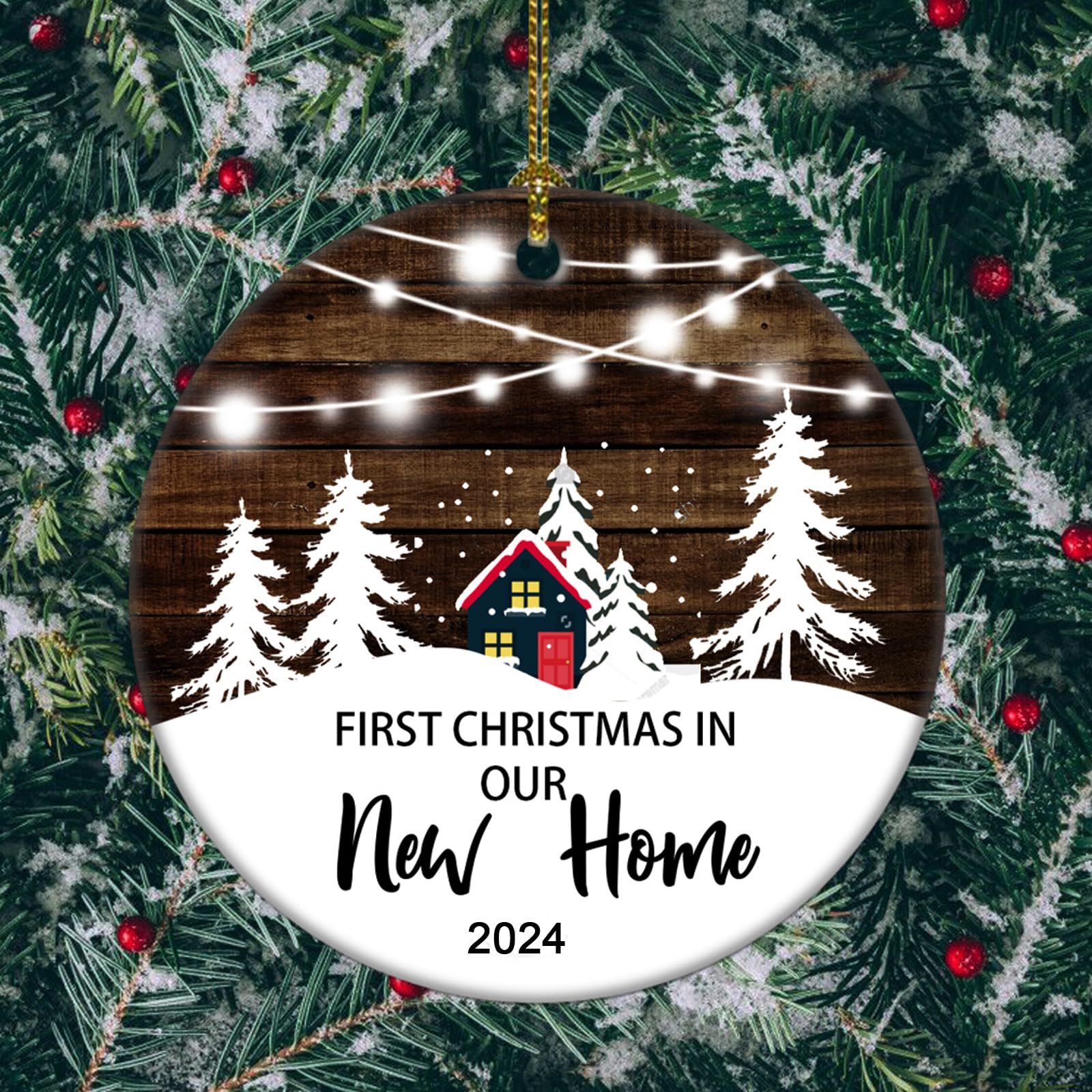 2024 Christmas Tree House Ornament for Newlywed Couples - White & Brown New Home Decoration Gift | Perfect for First Christmas Together, Housewarming & Holiday Decor