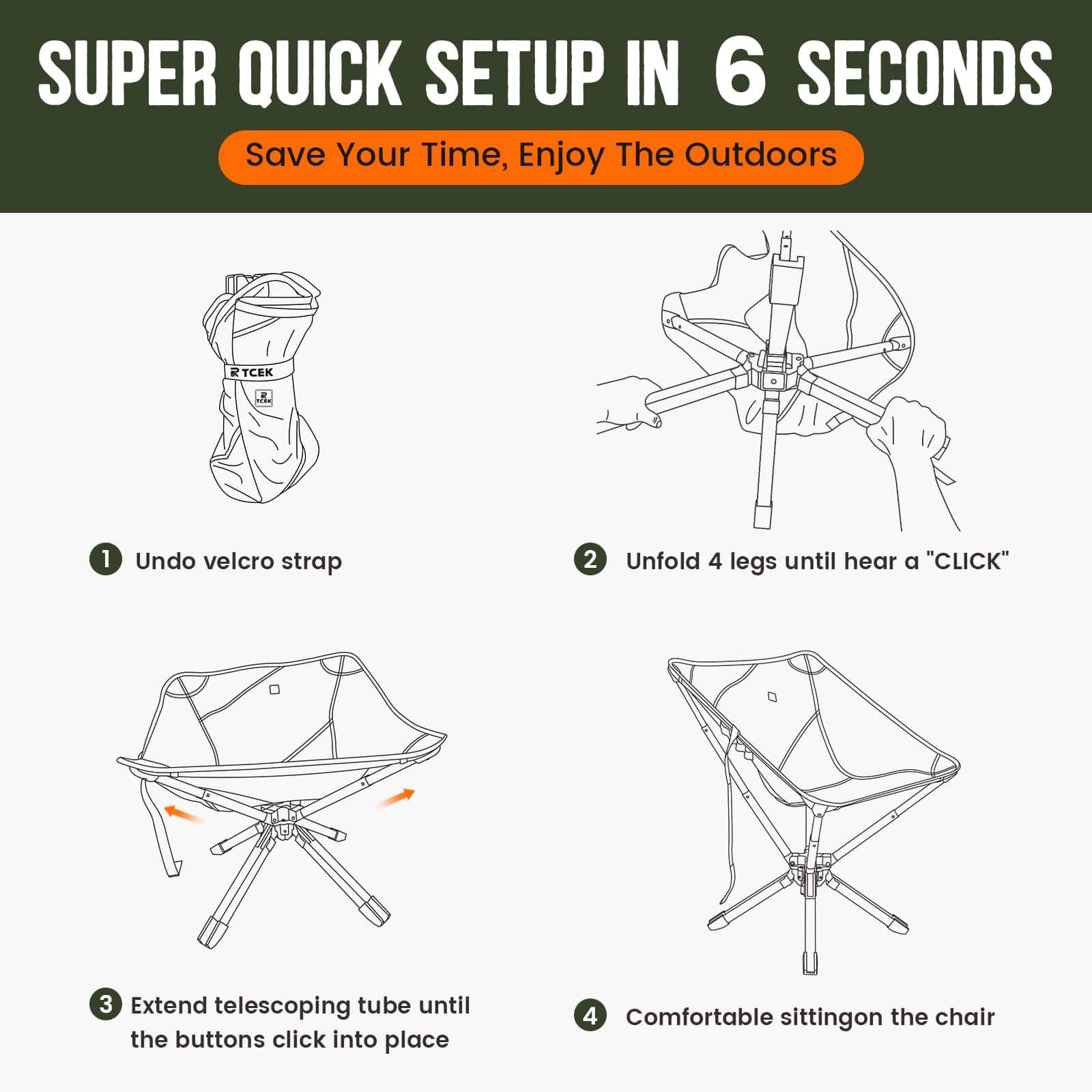 RiseLite Adjustable Portable Folding Chair for Adults - Compact Lightweight Outdoor Backpack Chair, Easy Setup in 6 Seconds - Perfect for Camping, Travel, Hiking, Concerts, Beach, Picnics & Backyard Relaxation