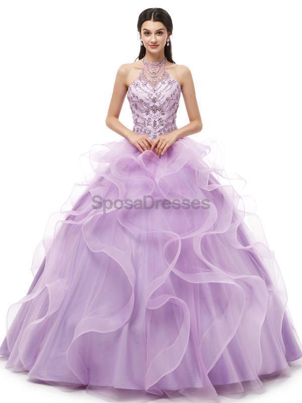 Elegant Lilac Beaded Quinceanera Dress with Halter Neckline - Formal Evening Gown for Prom, Sweet 16, Homecoming & Special Occasions (Style 12101)