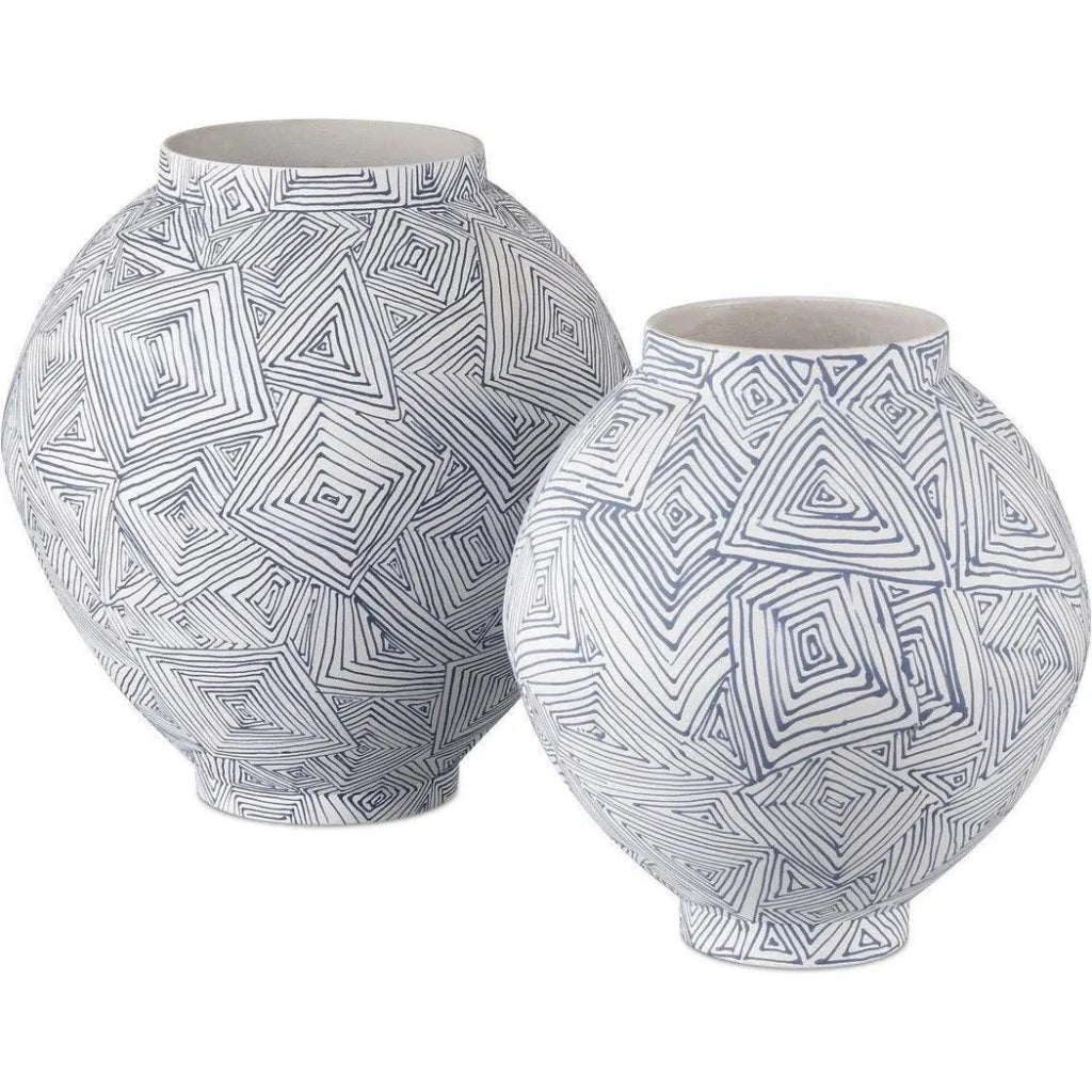 12 Inch Zag Porcelain Blue Vase - Elegant Home Decor for Living Room, Dining Table, or Office Centerpiece