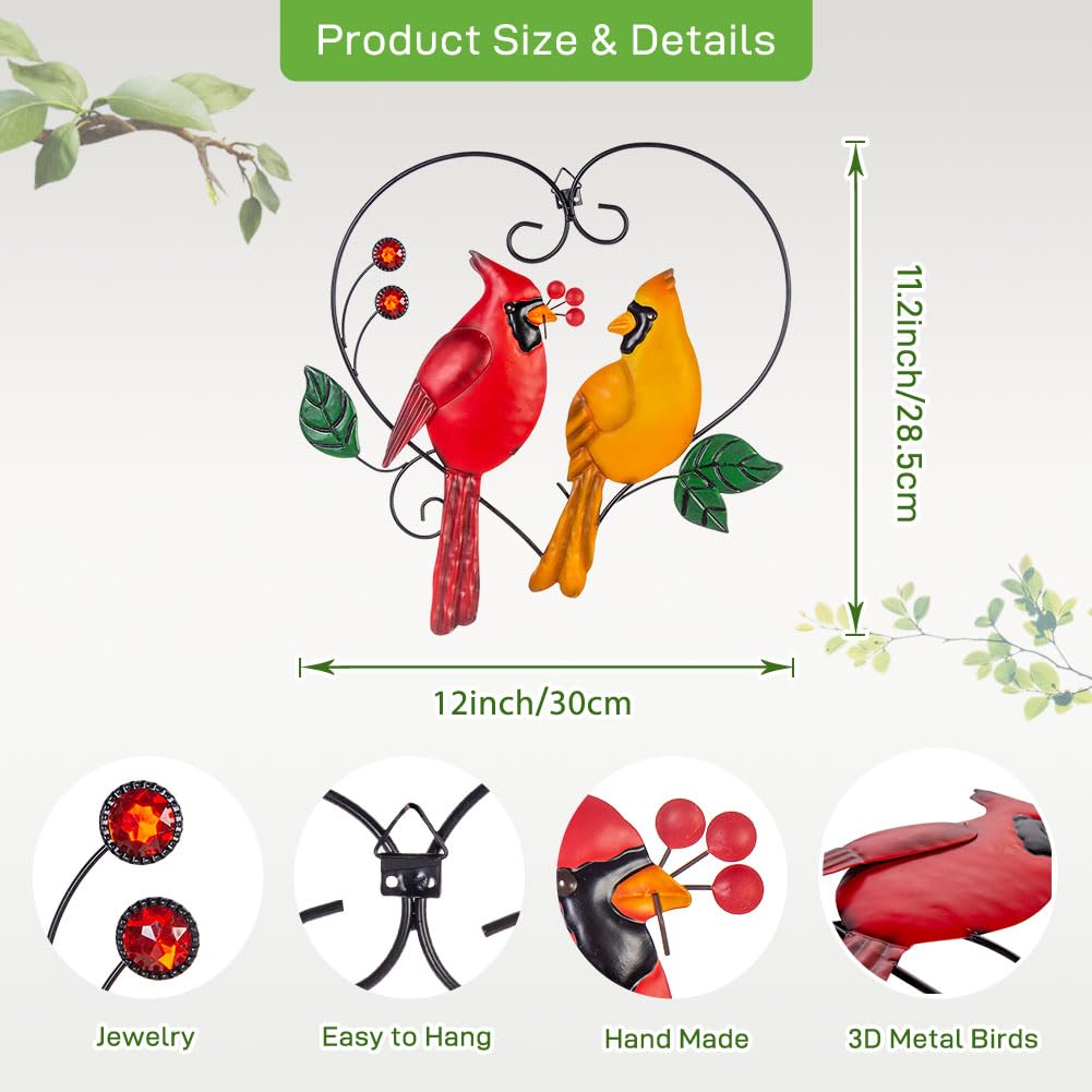 Metal Cardinal Wall Art Decor - Handcrafted Outdoor & Indoor Bird Decorations for Home, Living Room, Garden - Perfect Christmas Gift & Holiday Home Decoration