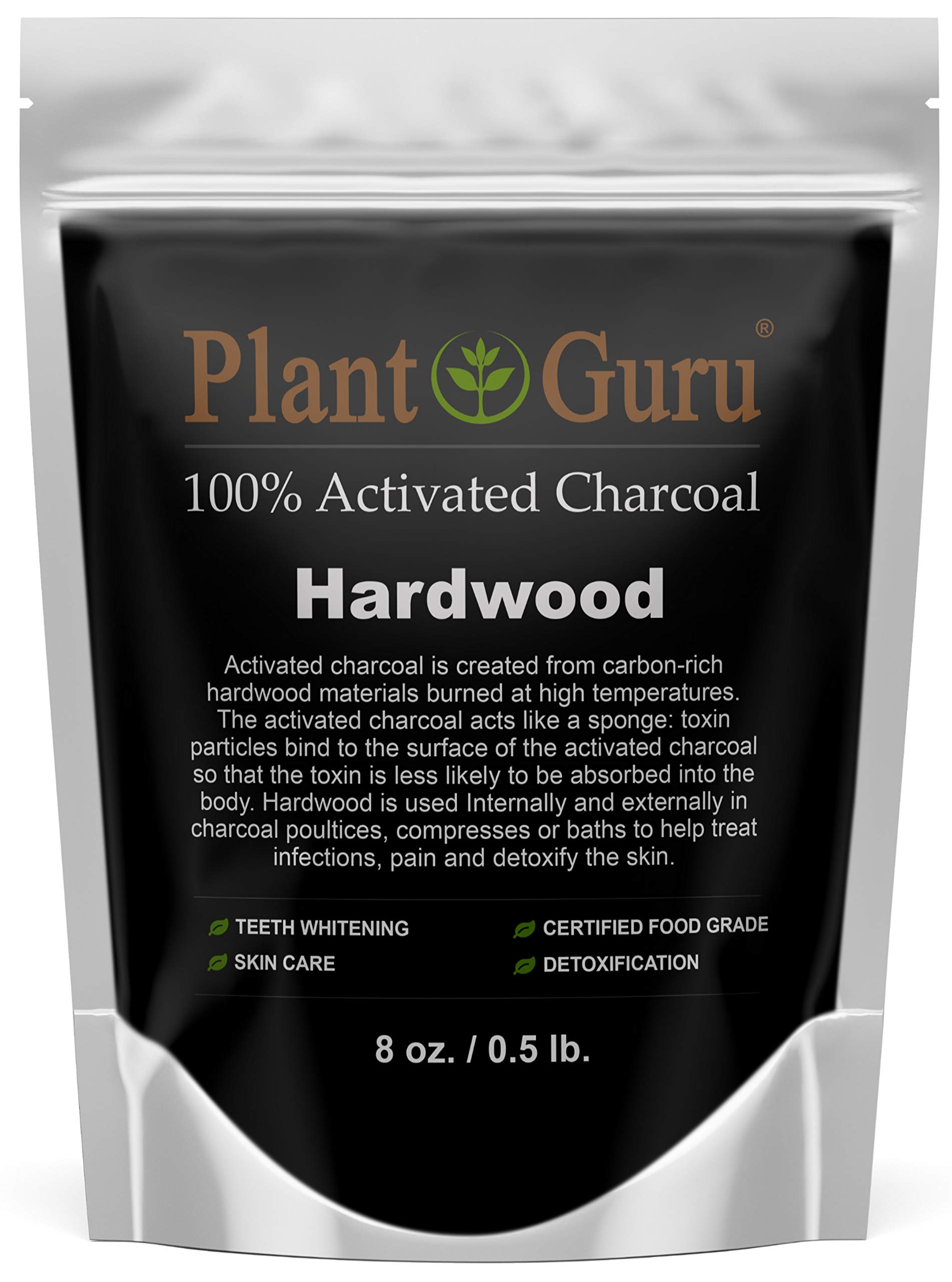 Plant Guru Activated Charcoal Powder 8 oz - 100% Pure Hardwood Food Grade, Kosher & Non-GMO for Teeth Whitening, Detox, Face Mask & Soap Making | Promotes Digestion & Natural Cleansing | Perfect for DIY Beauty, Skin Care & Detox Drinks