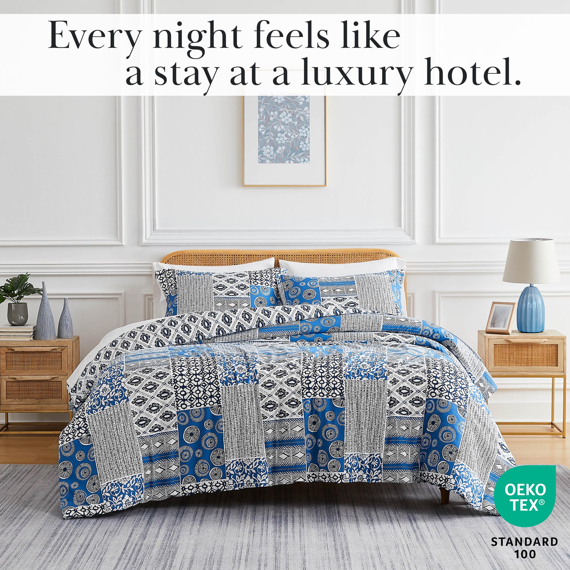 Reversible Twin/XL Comforter Set with Pillow Sham - Soft Microfiber Blue & White Patchwork Quilt | Down Alternative Bedding for Teens & Guest Rooms | Southshore Fine Living