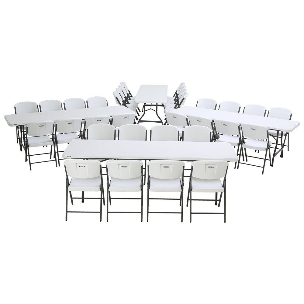 Lifetime 80410 White Granite Stacking 4-Pack 8-Foot Folding Tables with 32 Folding Chairs Set - Perfect for Outdoor Events, Parties, and Banquets