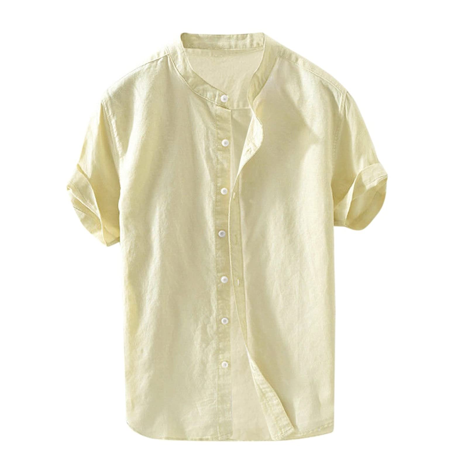 Men's Retro Cotton Blend Short Sleeve Button Down Shirt - Loose Fit Solid Color Casual Tops with Guitar Print | Perfect for Summer Outfits, Music Festivals & Vintage Style Looks
