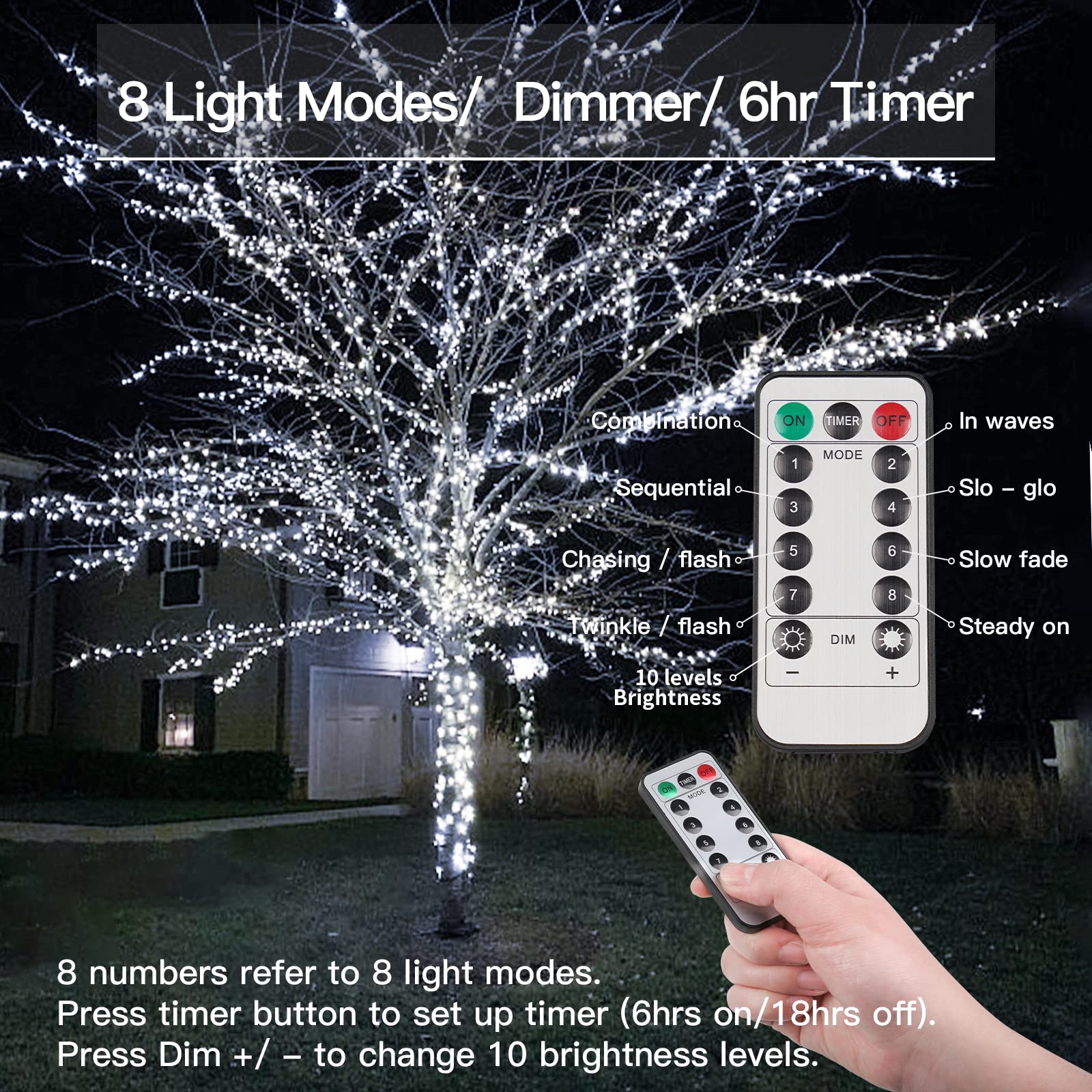 33ft 100 LED Outdoor String Lights with Remote - Battery Operated Fairy Lights for Bedroom, Backyard, Wedding & Christmas Decor - Waterproof Twinkle Lights for Trees, Mason Jars, Walls & Centerpieces - Perfect for Romantic Ambiance & Holiday Lighting