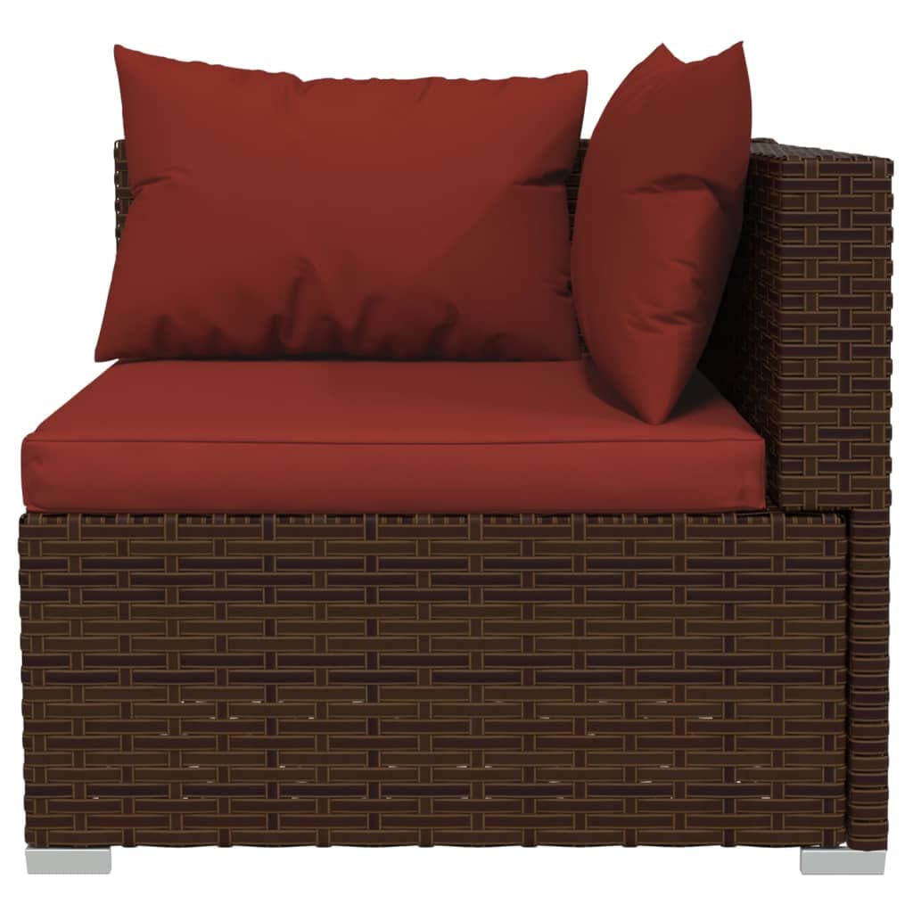 vidaXL 7-Piece Patio Lounge Set - Brown Poly Rattan Outdoor Sectional Sofa with Cushions & Middle Sofa for Garden, Backyard, Poolside Relaxation