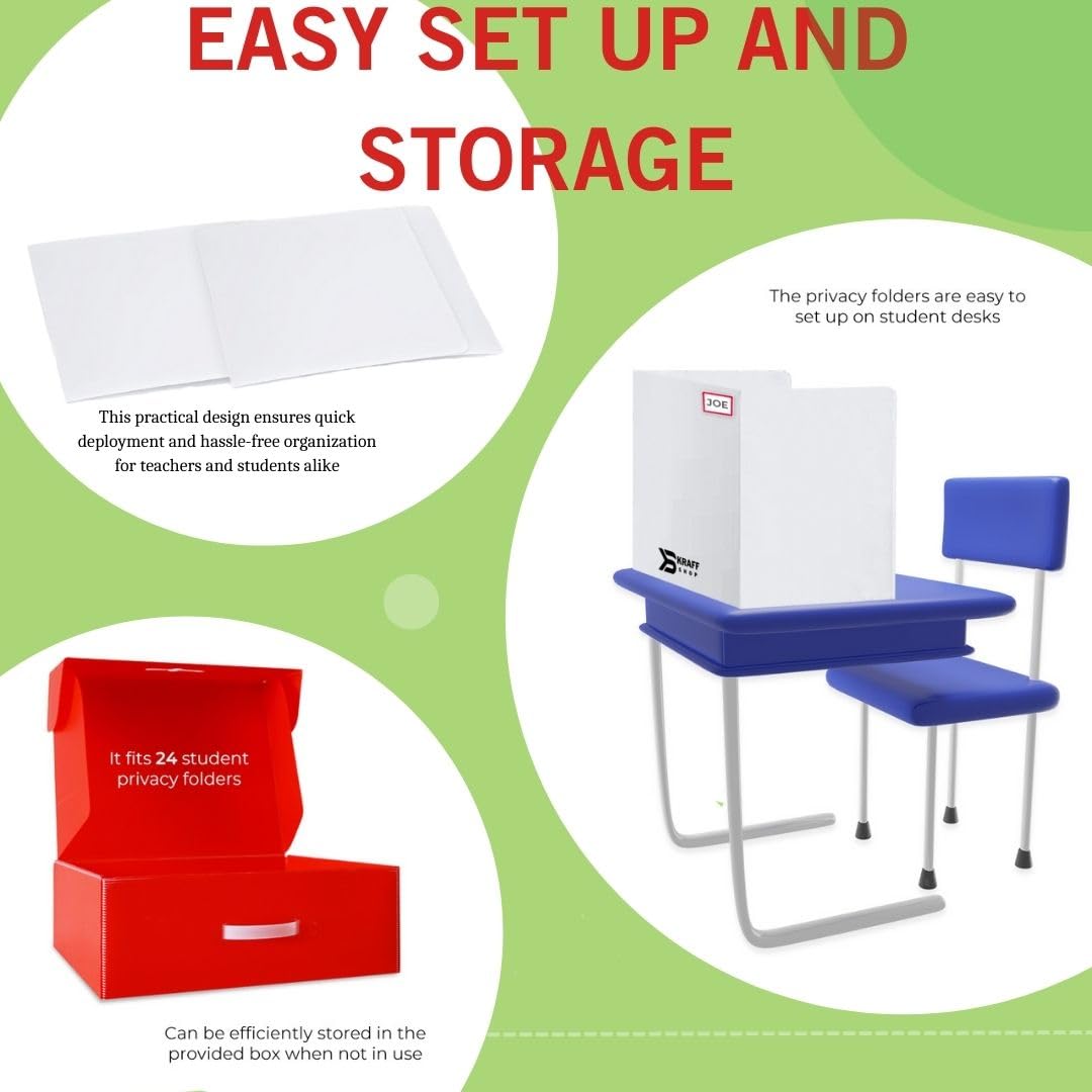 24 Plastic Privacy Folders for Students - Waterproof Desk Dividers for Classrooms & Testing