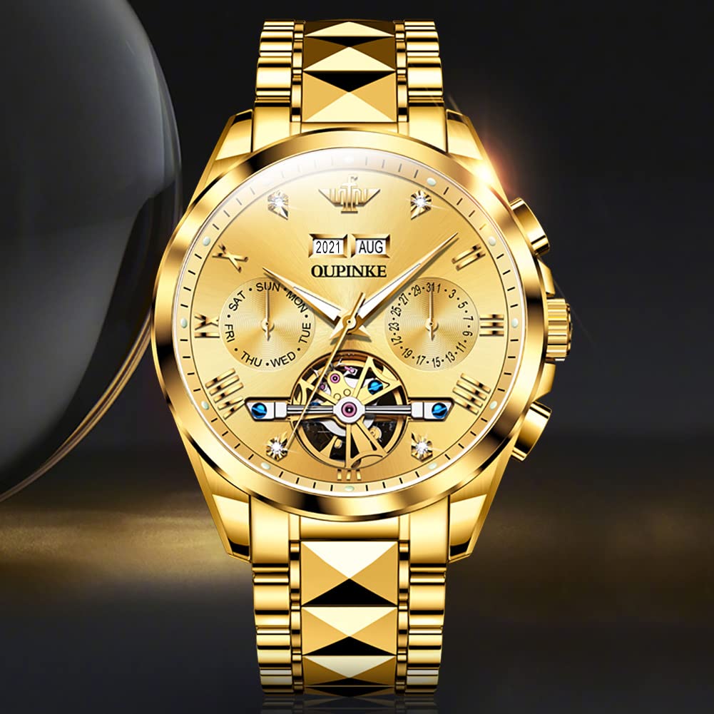 OLEVS Automatic Skeleton Men's Luxury Watch - Mechanical Self-Winding Sapphire Crystal Tungsten Steel Wristwatch - 50M Waterproof & Luminous - No Battery Needed - Perfect for Business, Formal Events & Everyday Wear