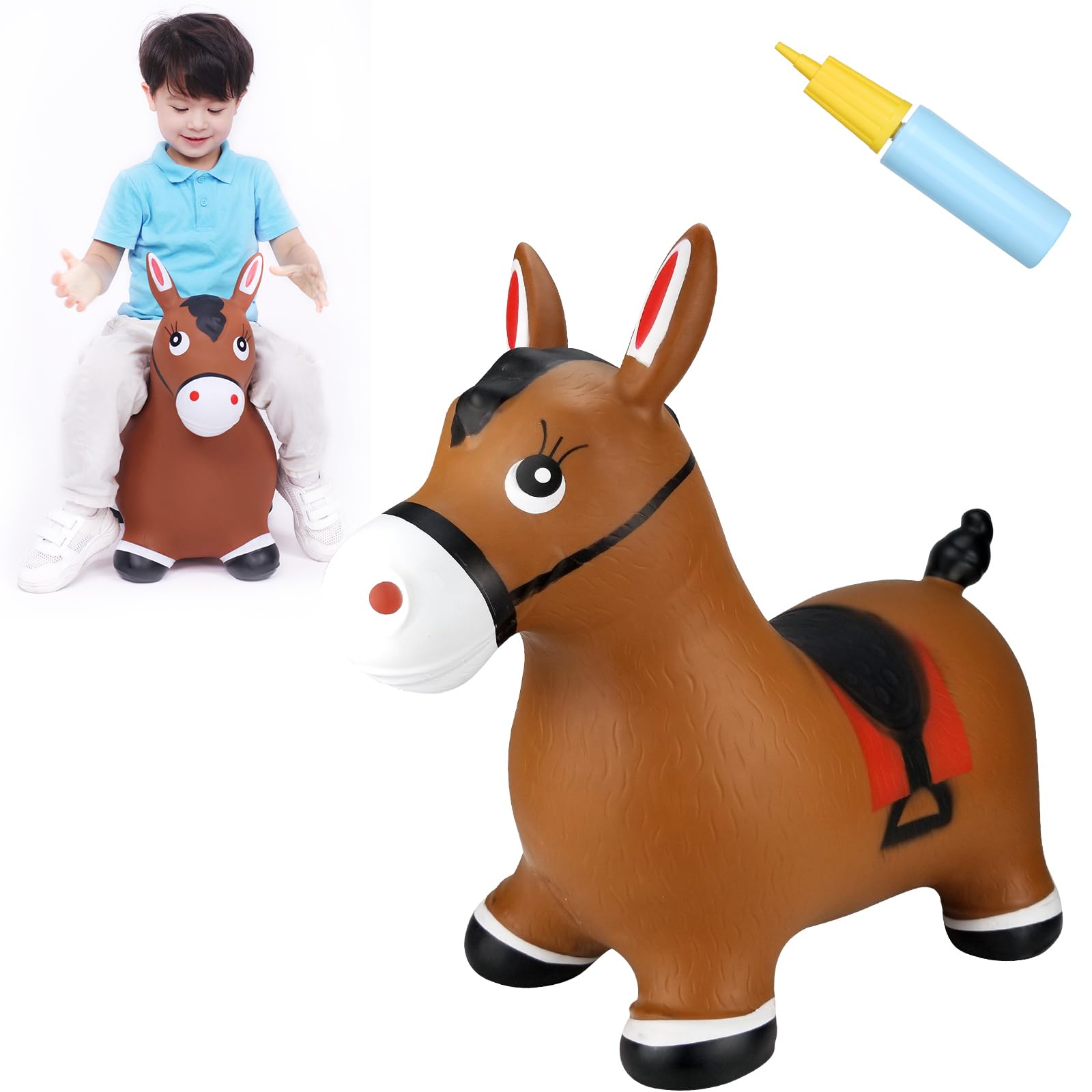 Inflatable Bouncy Horse Hopper Toy for Kids - Jumping Ride-On Animal Hopper for Toddlers 2-4 Years Old - Fun Outdoor & Indoor Play Toy for Boys & Girls - Perfect Birthday Gift for Active Kids - Great for Backyard Play, Birthday Parties & Indoor Energy Burn