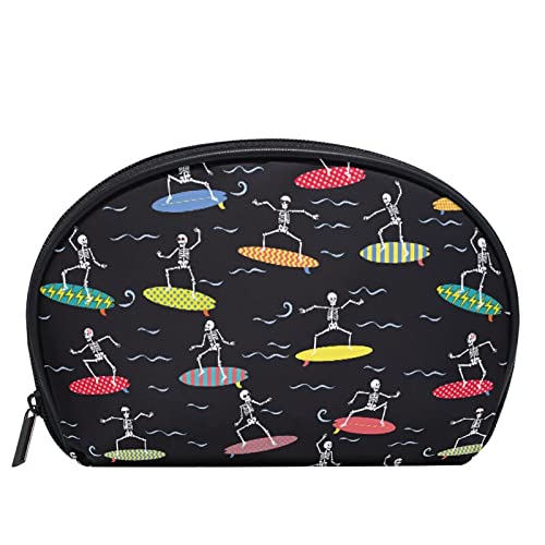 Women's Small Skeleton Surfer Cosmetic Makeup Bag - Waterproof Travel Organizer Pouch with Compartments for Purse, Surfing & Beach Accessories | Perfect for Travel, Gym, Beach Trips & Daily Essentials