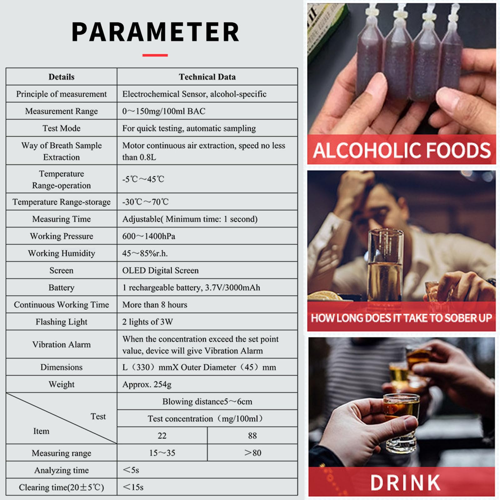 High Precision Digital Breathalyzer - Police Grade Alcohol Tester with OLED Display & Flashing Stick for Drunk Driving Tests | Accurate BAC Measurement for Traffic Control, Workplace Safety, and Personal Use