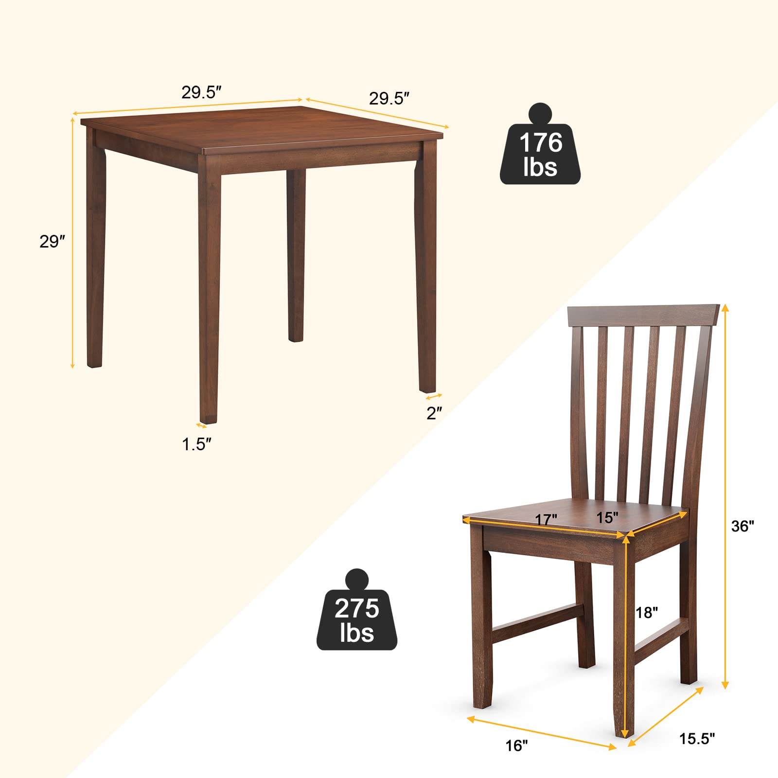 Giantex 3-Piece Wood Dining Table Set for 2, Rustic Square Kitchen Table with 2 Chairs, Walnut Finish Dinette Set - Perfect for Small Spaces, Breakfast Nooks, and Cozy Dining Rooms