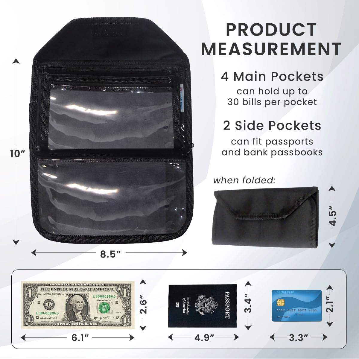 6-Zippered Pocket Money Organizer Wallet - Cash Envelope System for Budgeting & Savings | Black Multipack Pouch for Bills, Coins & Receipts | Perfect for Travel, Home & Office Use