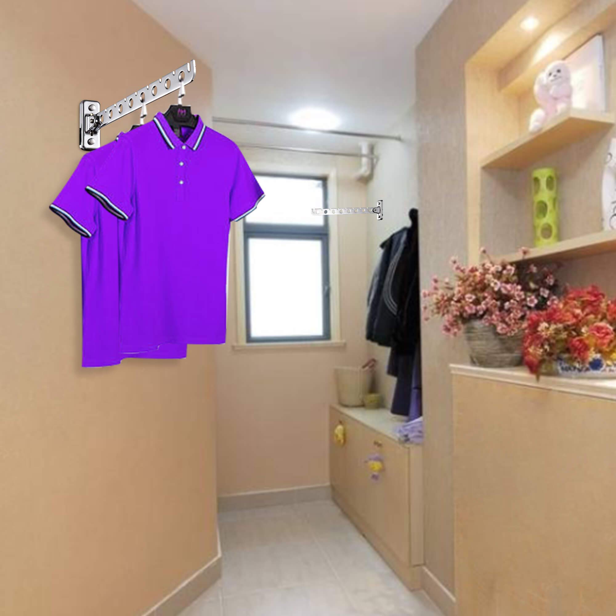 2 Pack Wall Mounted Folding Clothes Hanger Rack - Heavy Duty Space Saving Laundry Organizer with Swing Arm for Coat, Towel & Clothing Storage - Perfect for Bathroom, Bedroom & Closet Organization