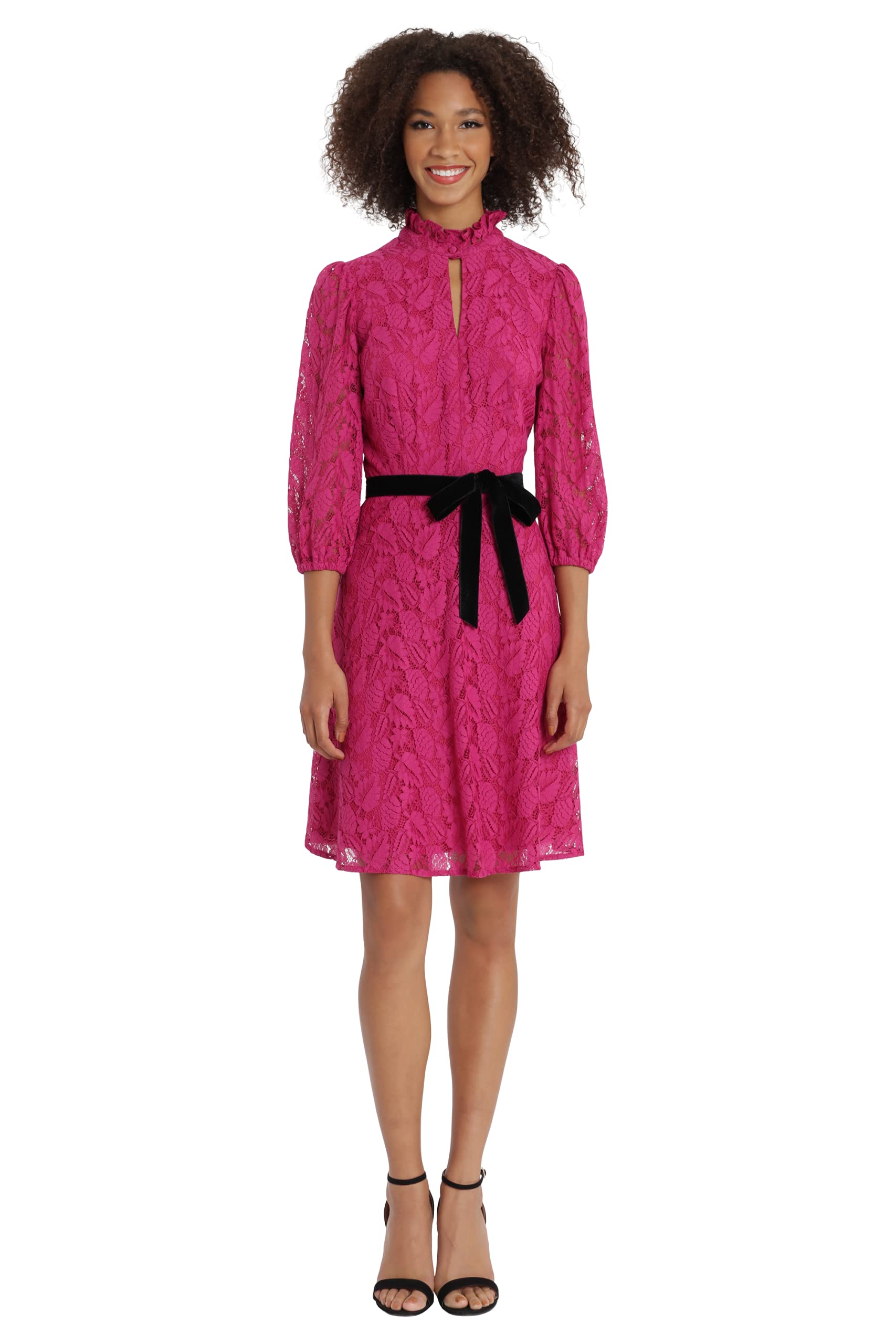 Maggy London Satin Bow Tie Lace Mini Dress for Women - Party & Evening Wear
