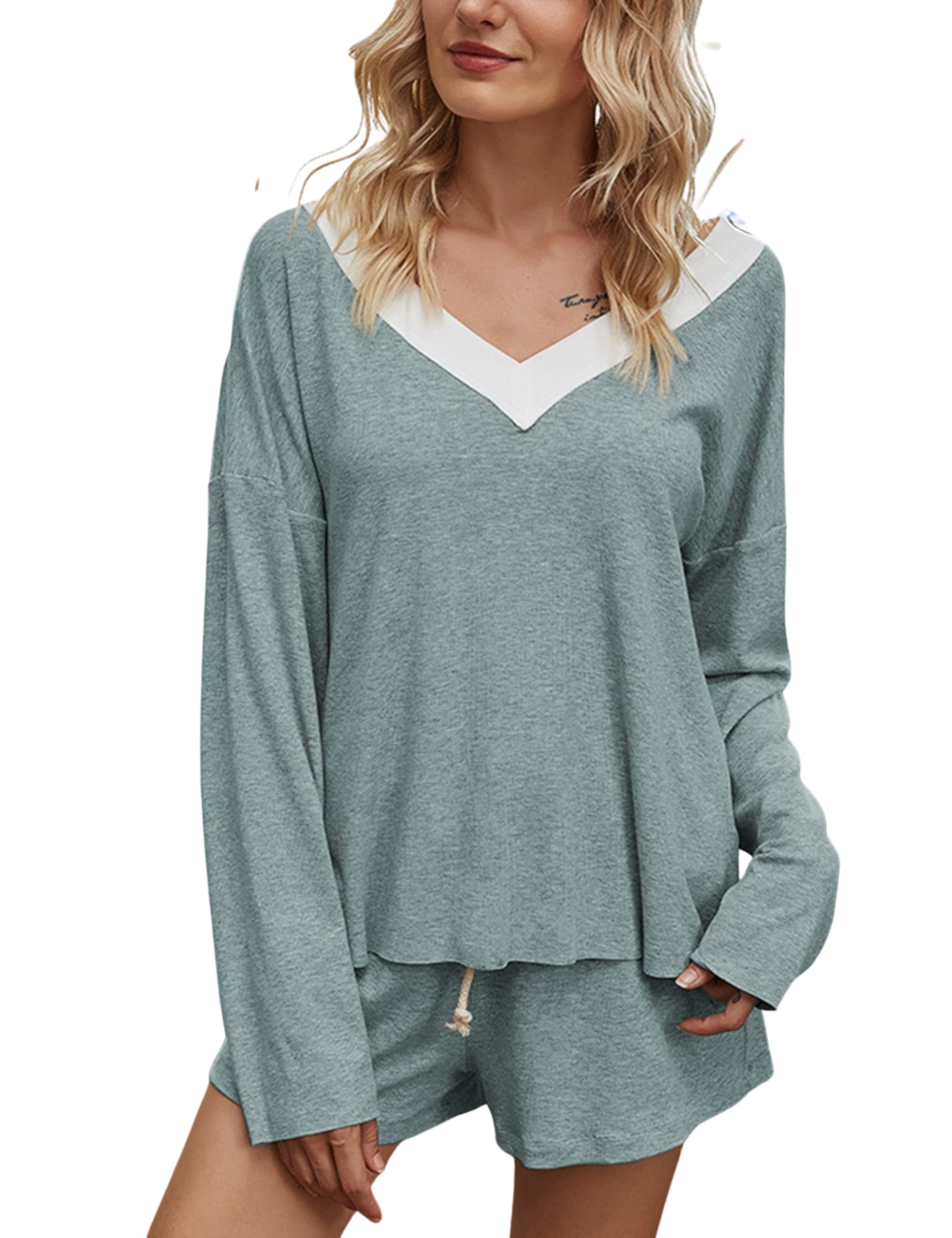 Himythe Women's Short Sleeve Pajama Set - Soft Cotton Sleepwear with Shorts & Top - Comfortable Nightwear for Lounge, Travel & Home Relaxation