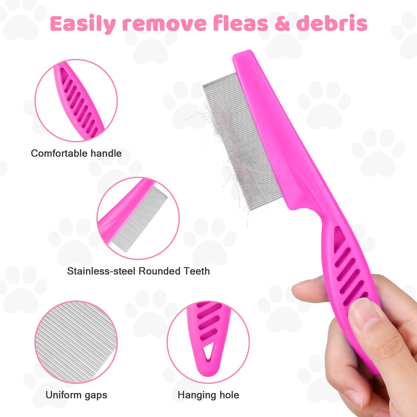 Odoland 6-in-1 Dog Grooming Kit - Slicker Brush, Undercoat Rake, Hair Removal Comb & Nail Clippers for Long Haired Dogs, Cats & Puppies | Pet Shedding Tool & Care Essentials for Home Grooming (Pink)