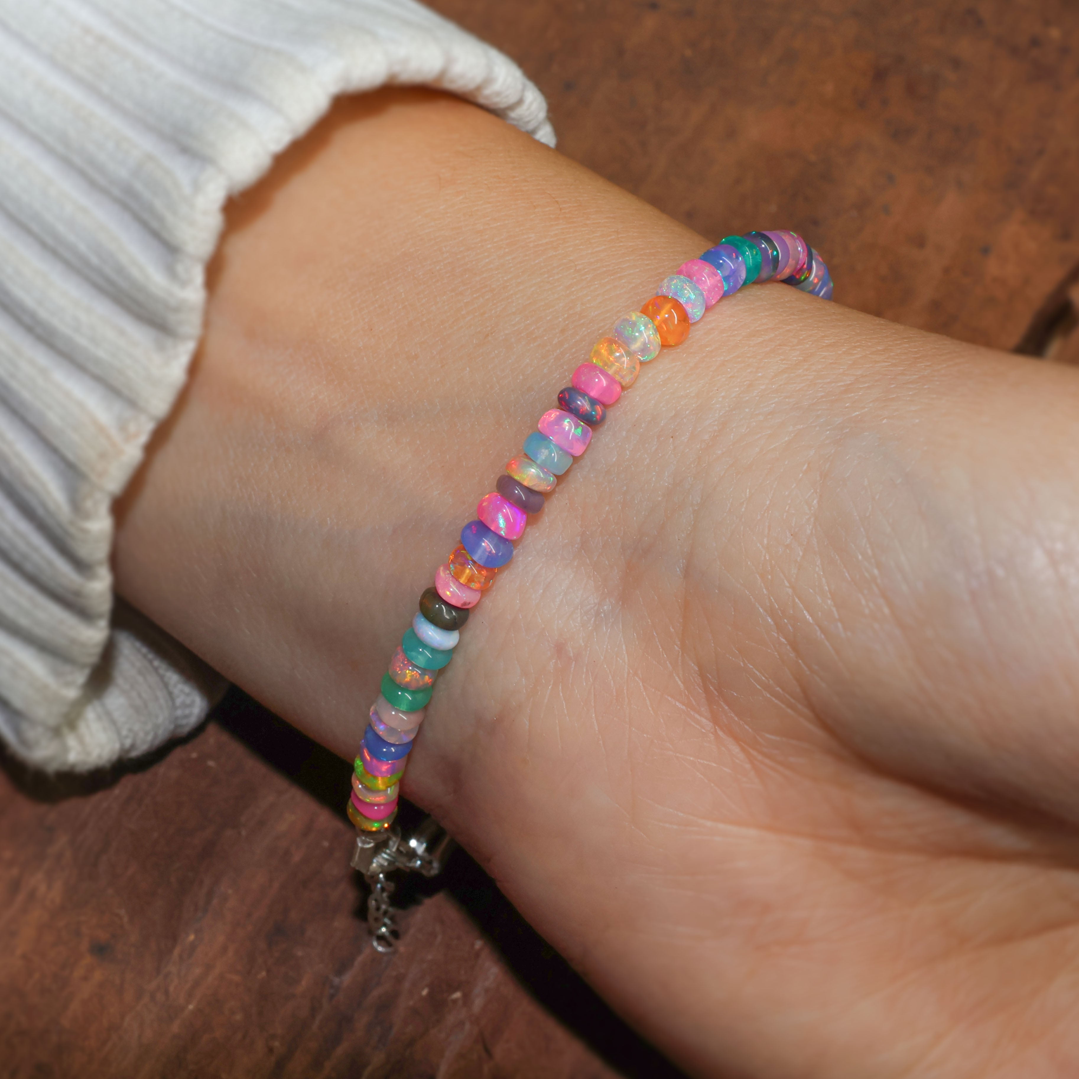 Multi Opal Plain Shaded Beaded Bracelet with Natural Birthstone | Elegant Handmade Jewelry for Women | Perfect Gift for Birthday, Anniversary & Special Occasions