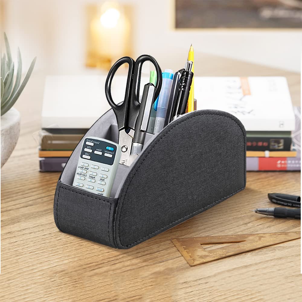 Fanousy PU Leather TV Remote Control Holder with 5 Compartments - Universal Remote Organizer for Table, Nightstand, Bedside, Desk | Perfect for Living Room, Bedroom & Office Organization