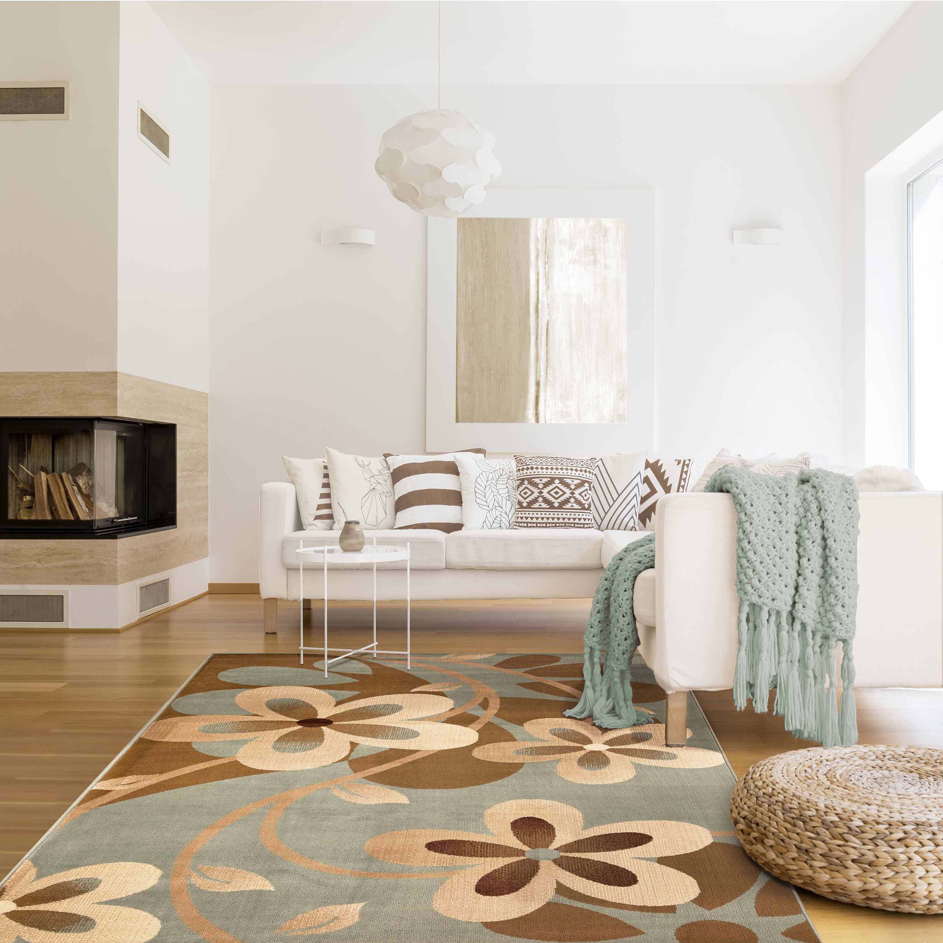 Modern Bohemian Oversized Floral Vine Indoor Area Rug or Runner - Perfect for Living Room, Bedroom, and Boho Home Decor