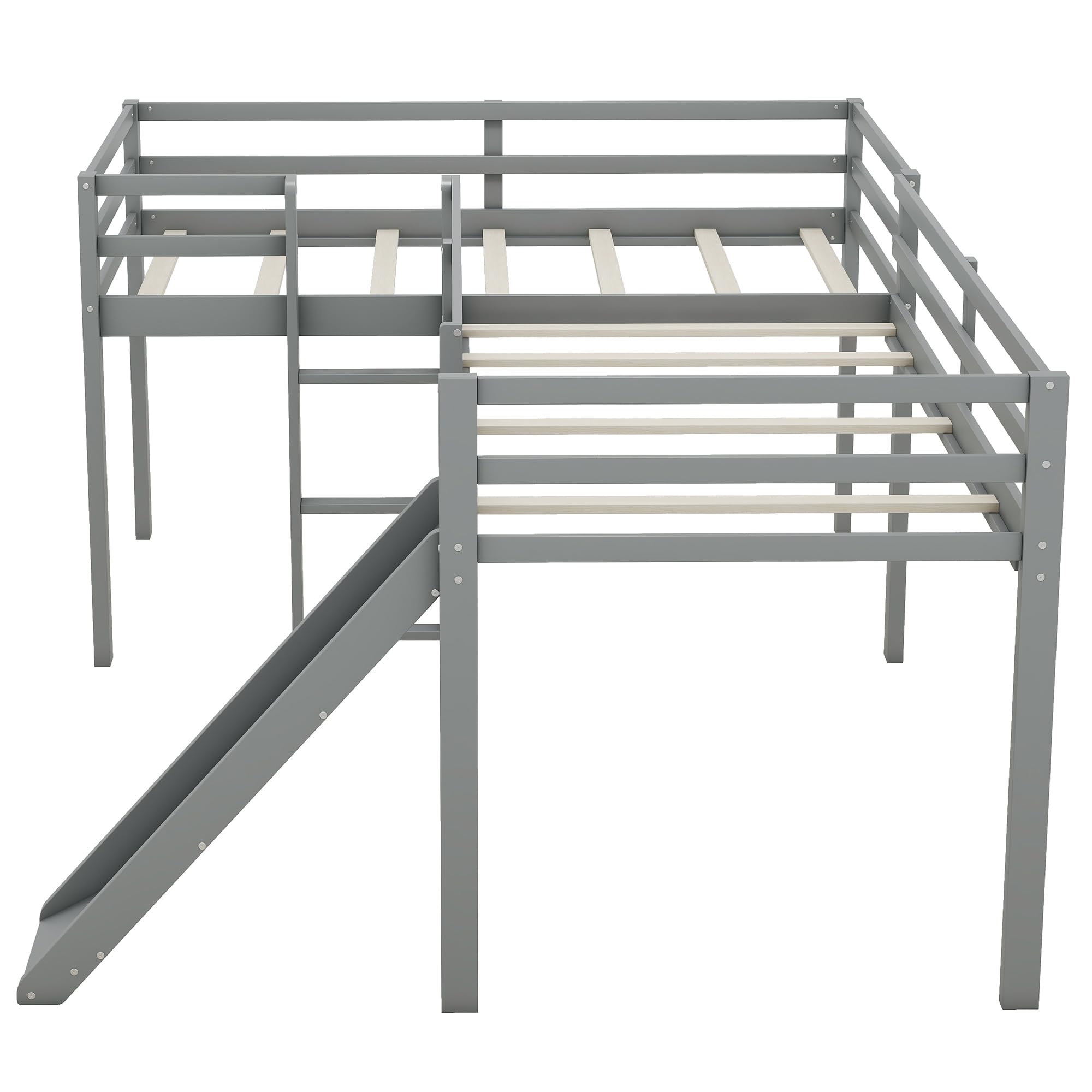 Harper & Bright Designs Twin L-Shaped Loft Bed with Slide - Grey Wooden Bunk Bed for Kids & Teens - Country Style Loft Bed with 200 Lbs Weight Capacity - Perfect for Small Bedrooms, Playrooms & Dorm Rooms