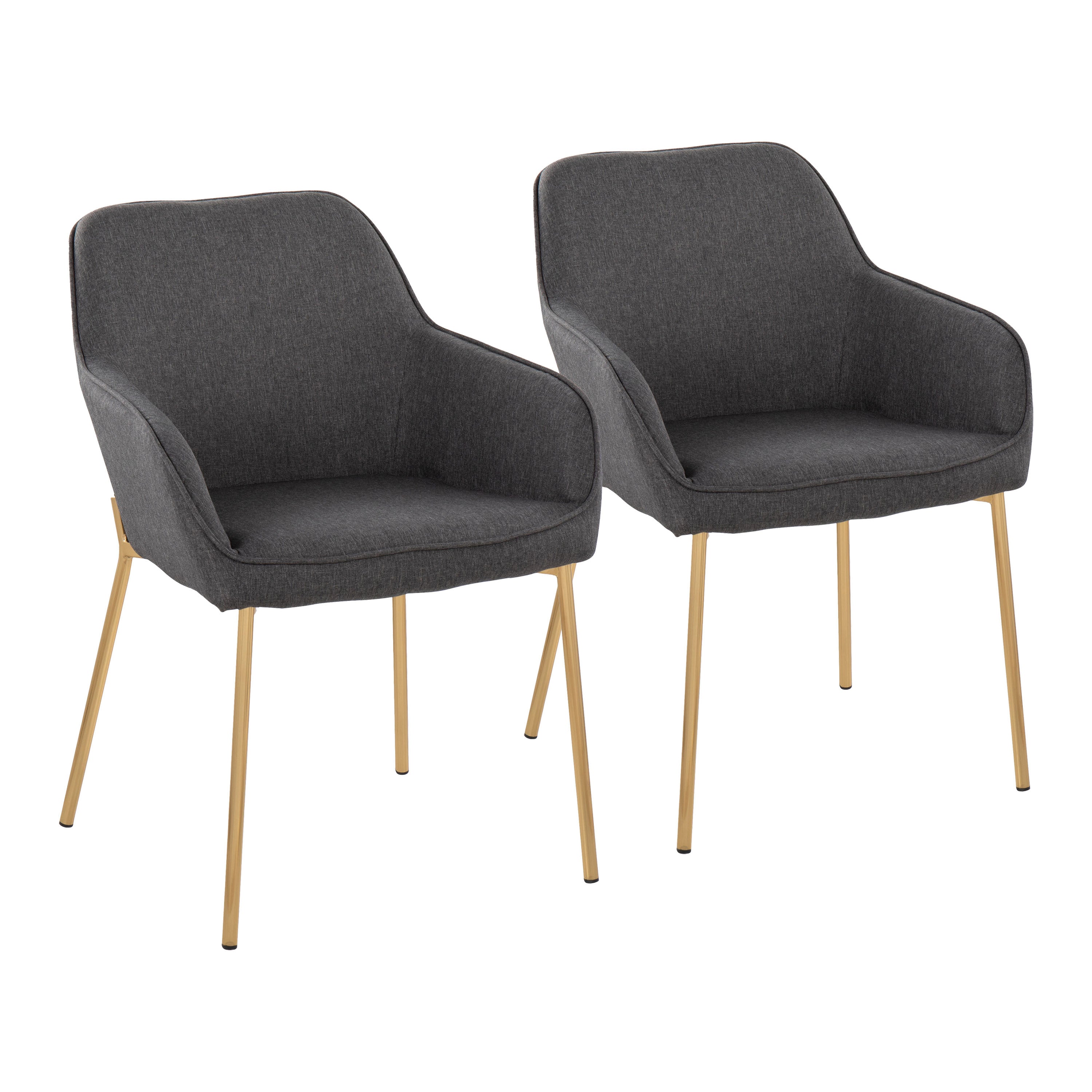 LumiSource Daniella Modern Dining Chairs - Set of 2 Gold Metal Frame with Charcoal Fabric Upholstery - Perfect for Contemporary Dining Room, Kitchen Nook or Breakfast Area