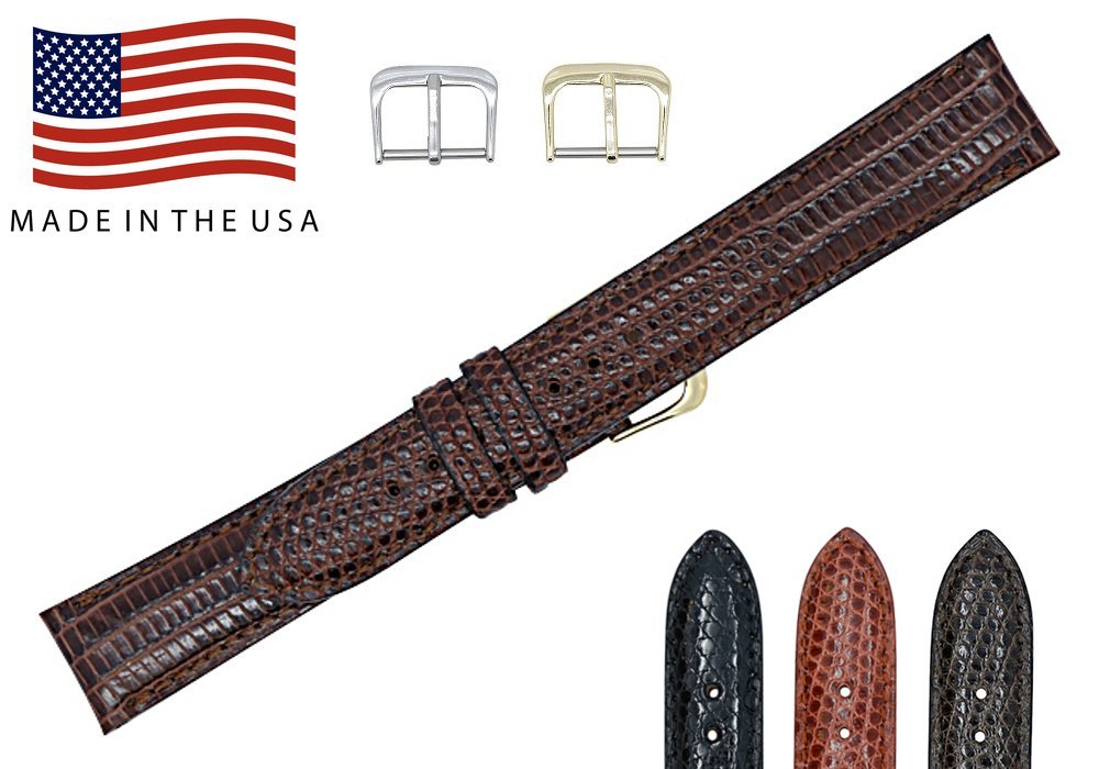 Exotic Genuine Lizard Leather Watch Band with Hand-Painted Edges - 2 Interchangeable Silver & Gold Buckles + Spring Bars Included | Premium Watch Strap Replacement for Men & Women | Perfect for Dress Watches, Business Attire & Special Occasions