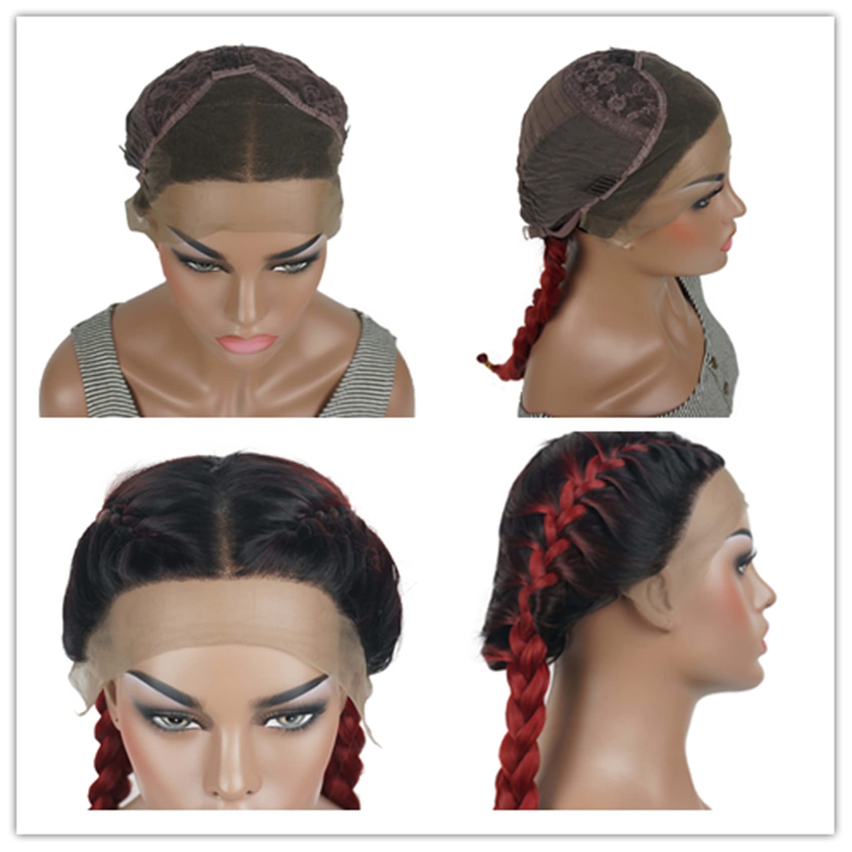 Aimole Long Ombre Red Synthetic Lace Front Wig for Women - Two Braid Hairstyles | Perfect for Cosplay, Parties & Daily Wear
