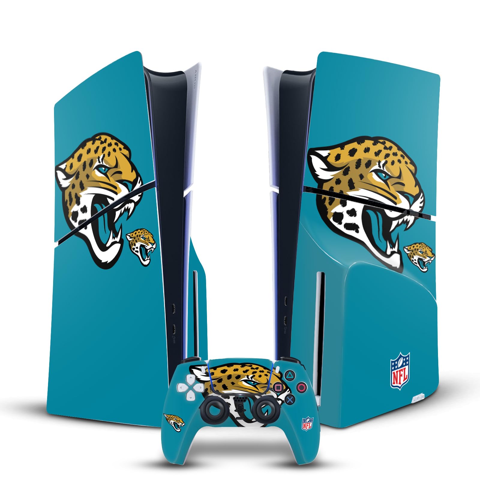 Official NFL Licensed Jacksonville Jaguars Vinyl Skin Sticker for Sony PlayStation 5 PS5 Slim/Pro Disc Edition Console & DualSense Controller - Perfect for Gaming, Collectors, and NFL Fans