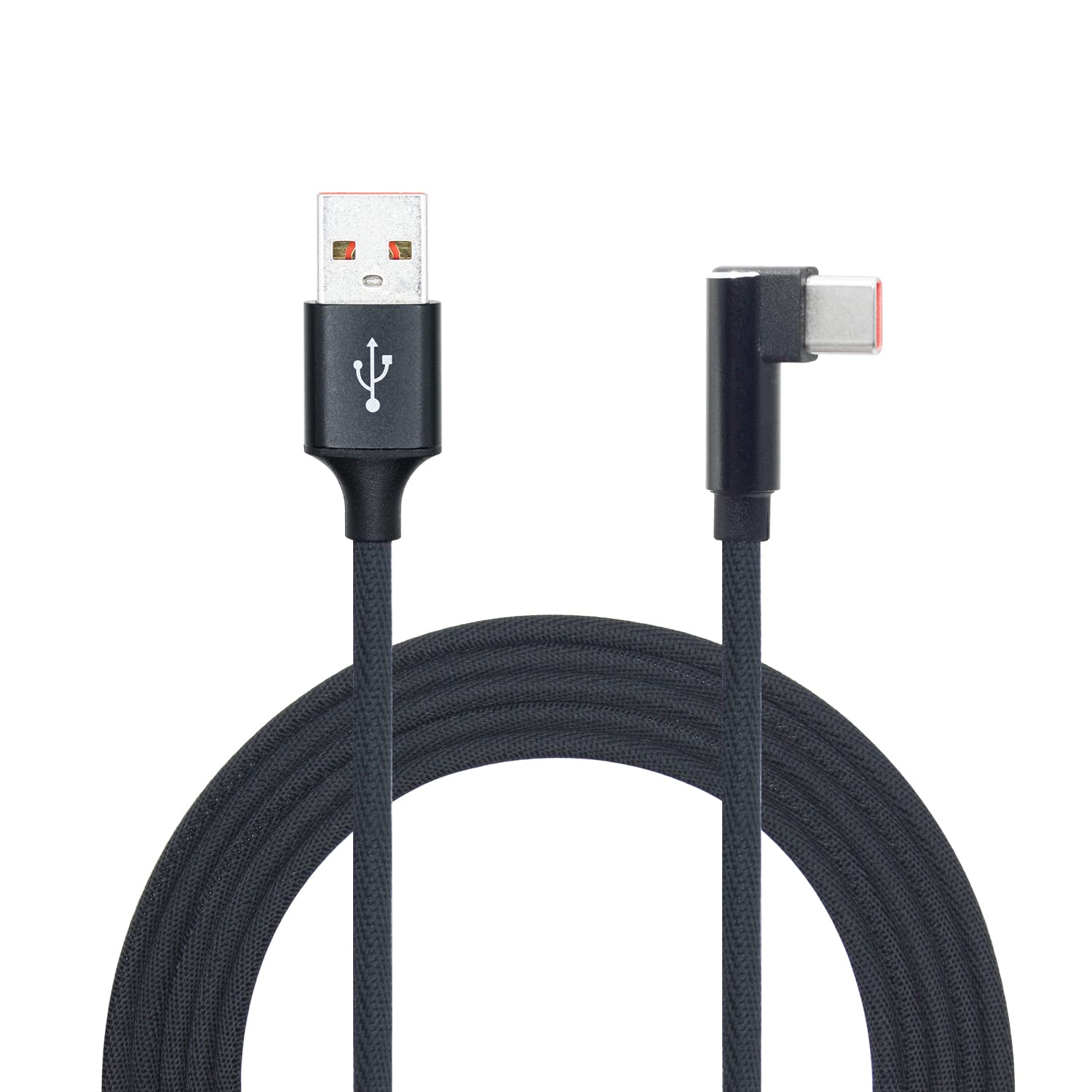 90 Degree USB A to USB C Cable 6.6ft - 66W 6A Fast Charging & Data Transfer Braided Cable - Compatible with Samsung Galaxy, Huawei, iPhone 15, Pixel, iPad - Perfect for Home, Office & Travel Charging