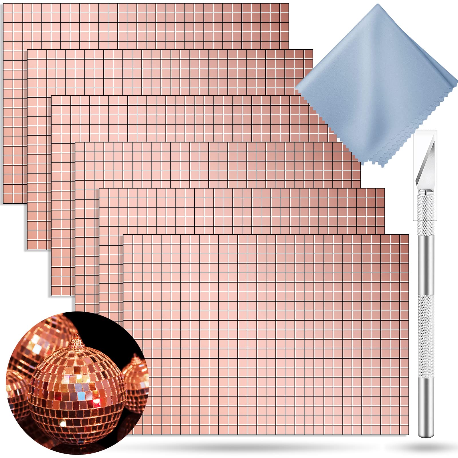 3600Pcs Self-Adhesive Mirror Mosaic Tiles - Mini Square Glass Mirror Stickers for DIY Crafts, Home Decor, Disco Ball & Wall Art (5×5mm, Rose Gold) - Perfect for Bedroom, Bathroom & Party Decorations