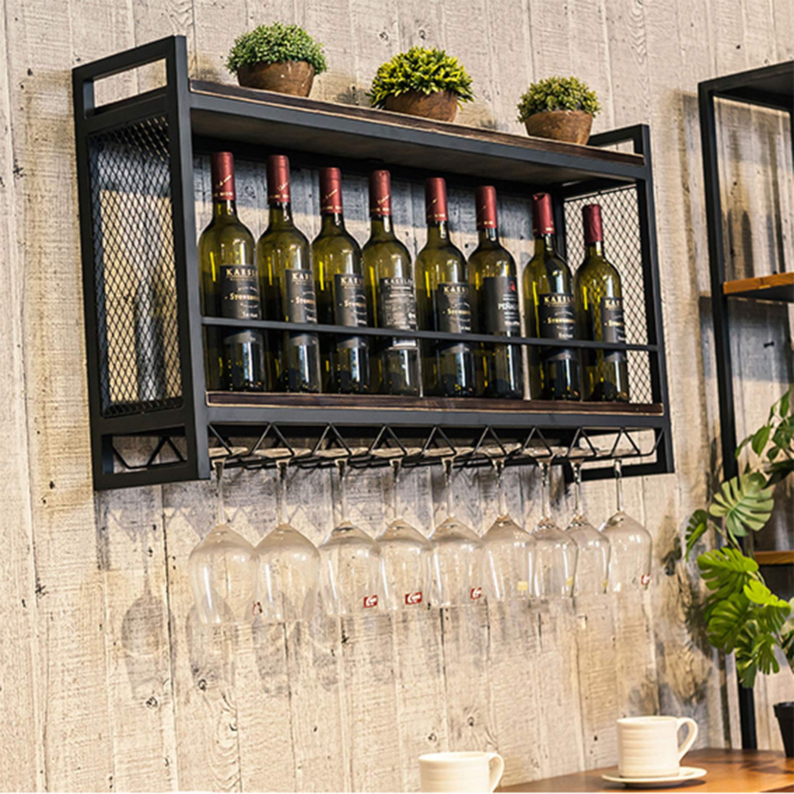 Stainless Steel Wall Mounted Wine Rack with Stemware Holder - 2-Tier Hanging Wine Bottle Organizer for Kitchen, Living Room & Home Decor (80x20x55cm) - Perfect for Small Spaces & Entertaining Guests