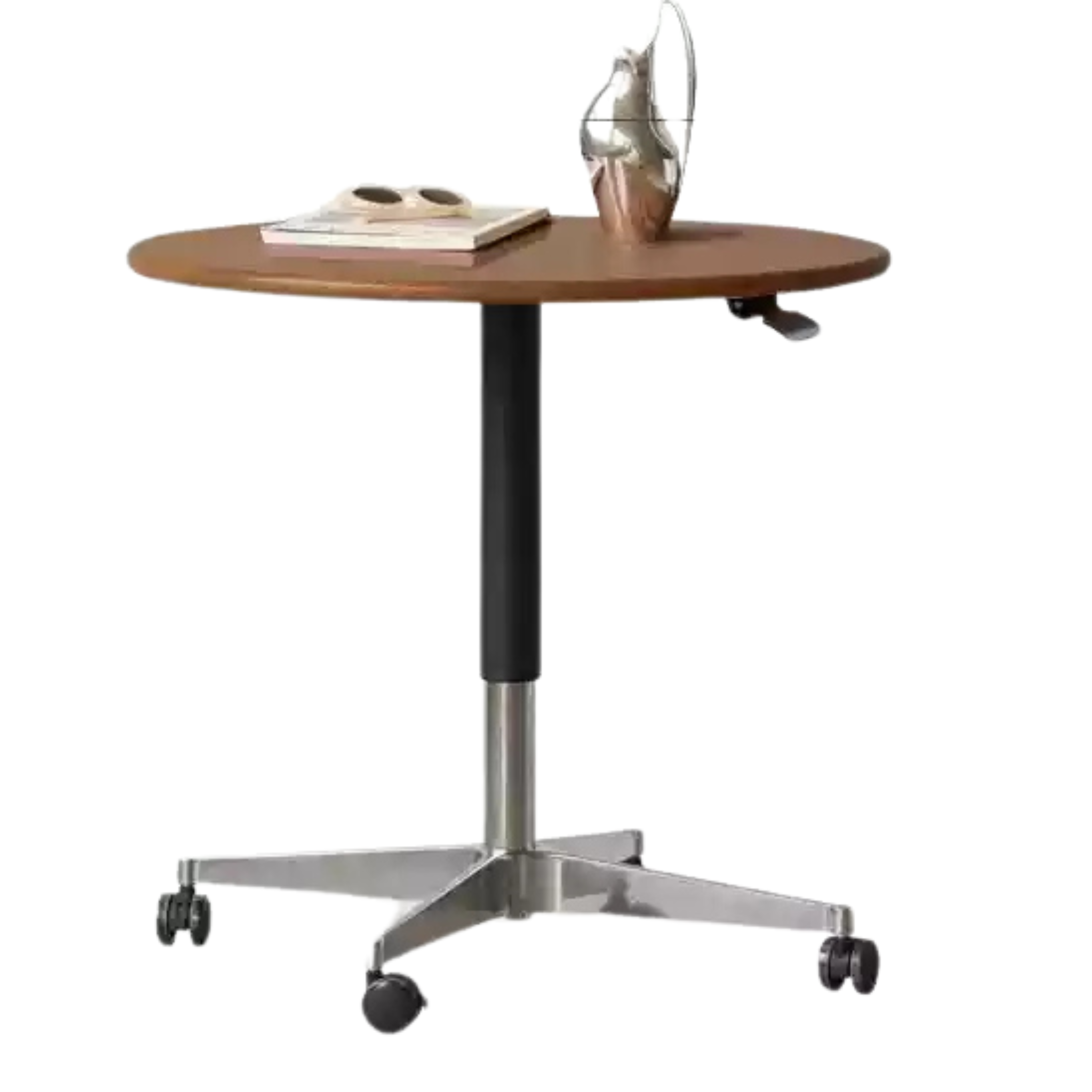 23.6x23.6x22-32.3 inch/ 60x60x56-82 cm/ Rich Dark Walnut color / Black walnut round table black silver metal legs