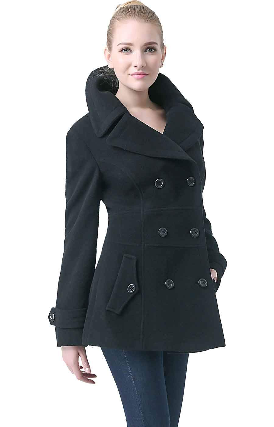 BGSD Women's Joann Wool Blend Walking Pea Coat - Classic Winter Warm Jacket for Casual Outings & Office Wear (Plus Size & Petite Available)