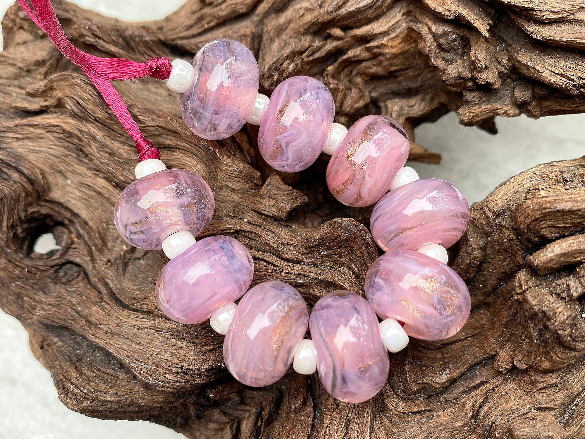 10Pcs Pale Pink Shimmer Lampwork Glass Beads for Jewelry Making - DIY Bracelet, Necklace, Earrings Craft Supplies - Perfect for Boho, Wedding & Gift Projects