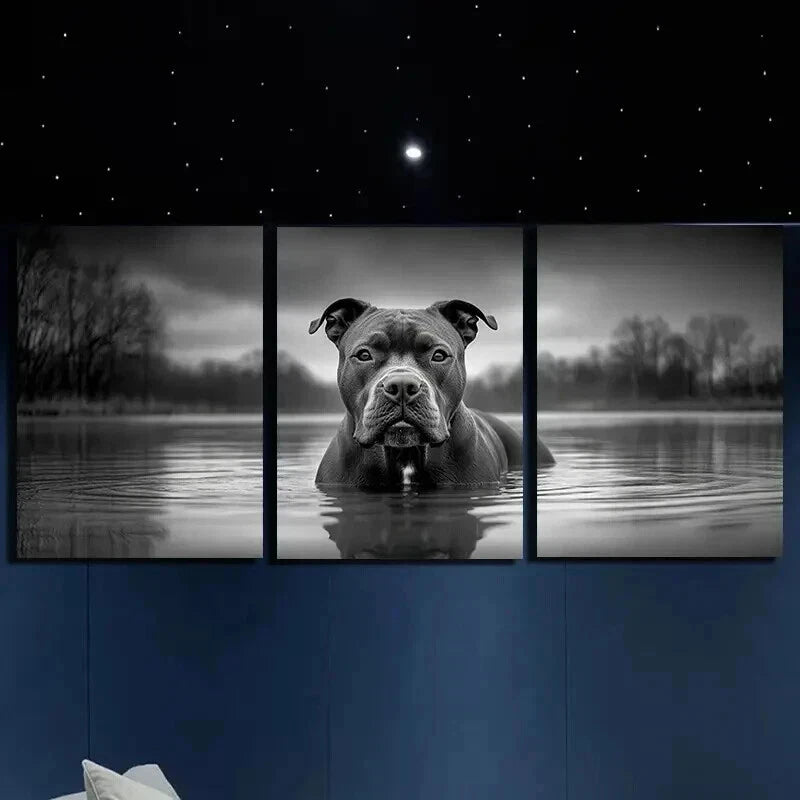 3-Piece Abstract Black Dog in River Water Wall Art Set - 50x70cm Framed Canvas, High-Quality Print, 100% Australian Made, Ready to Hang - Perfect for Living Room, Bedroom, or Office Decor